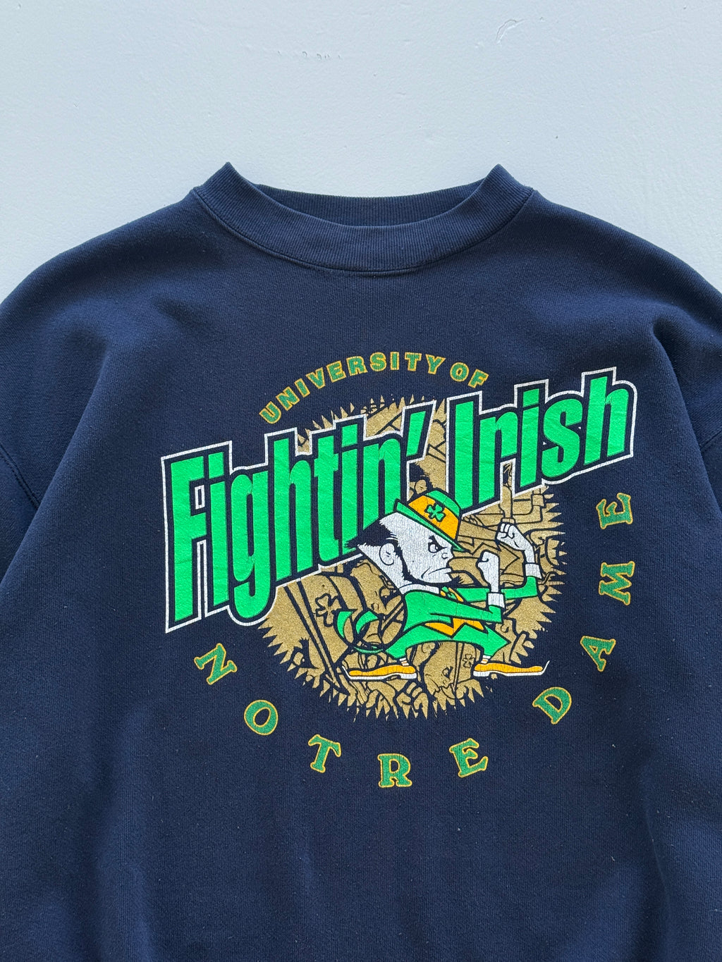 Navy Blue Notre Dame 90's Vintage Collage Football Graphic Sweatshirt - Medium