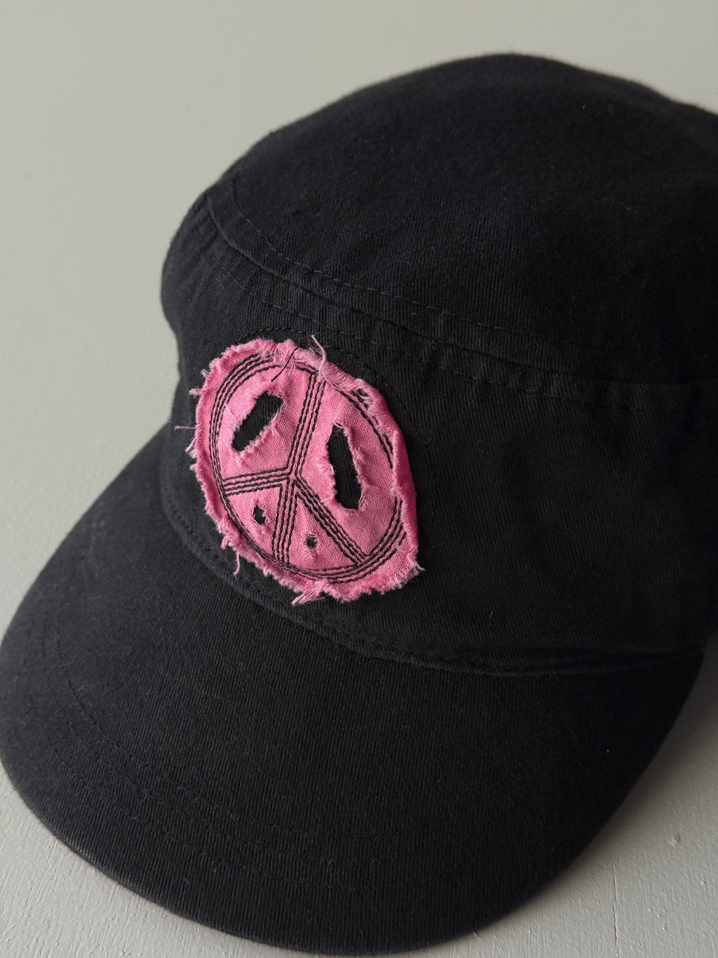 Black Peace Symbol Y2K Cadet Cap Military Style 00's Grunge Aesthetic