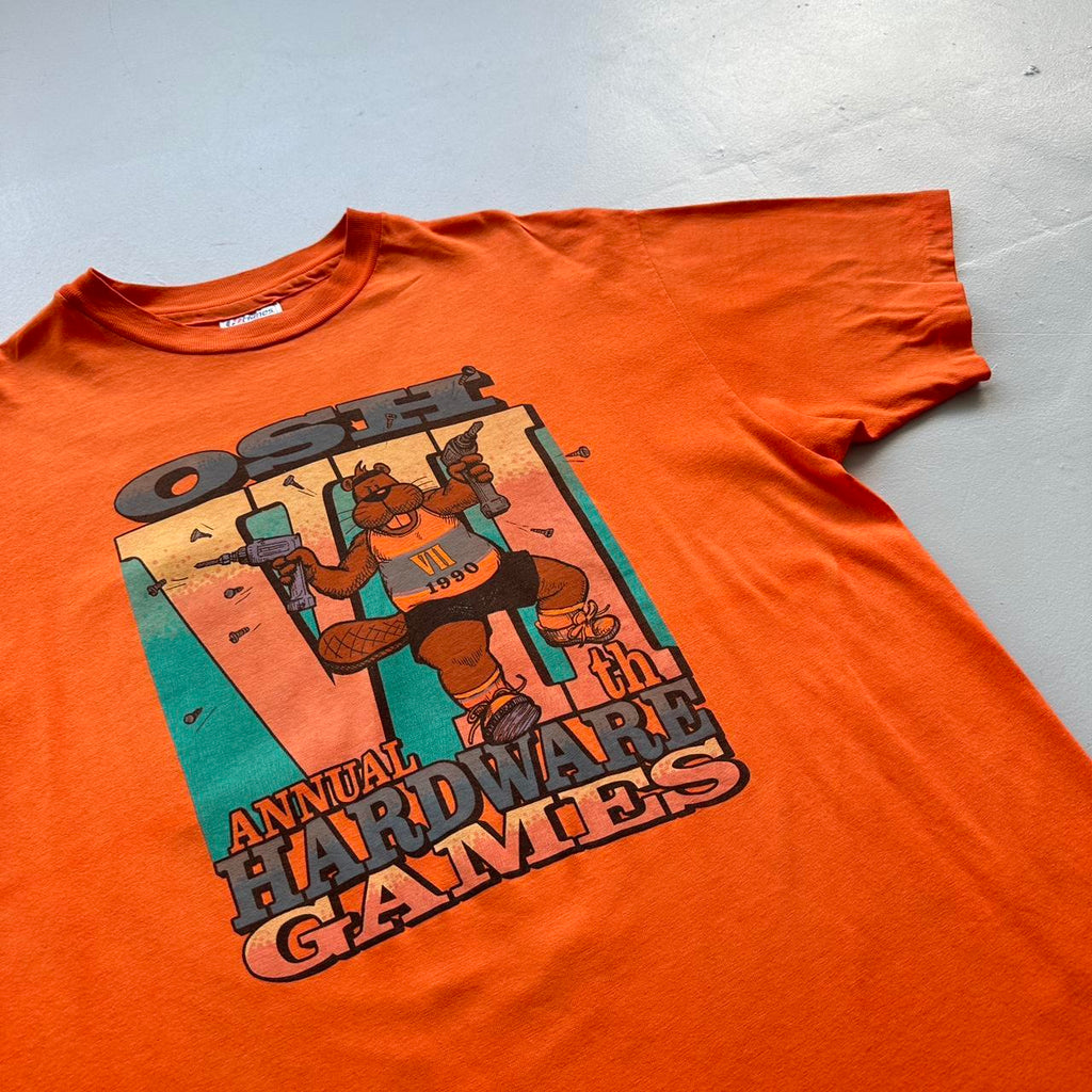 Orange Osh Annual Hardware Games 1990 Vintage 90's T-shirt - XL
