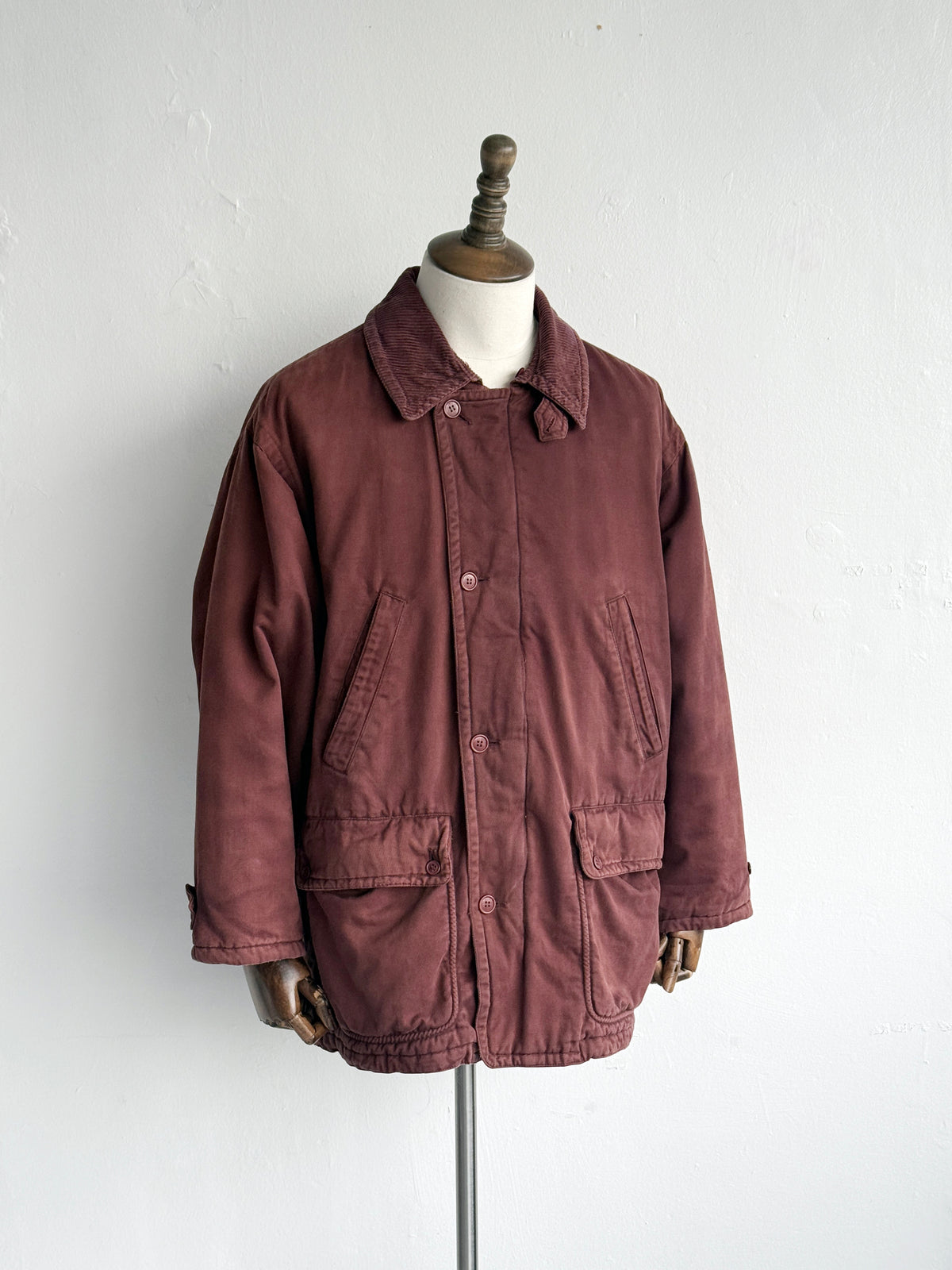 Aquascutum Burgundy Corduroy Collar Vintage Insulated Barn Jacket
