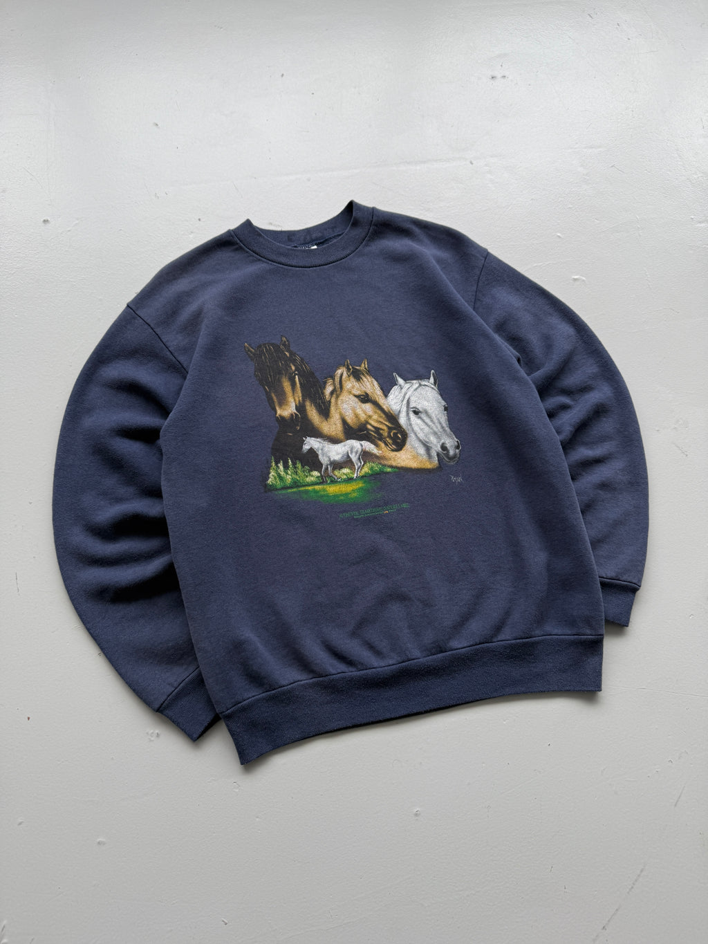 Faded Navy Horse Graphic 90's Vintage Sweatshirt - Small