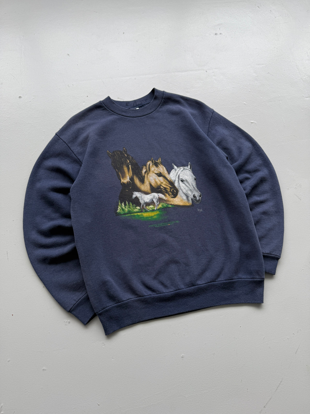 Faded Navy Horse Graphic 90's Vintage Sweatshirt - Small