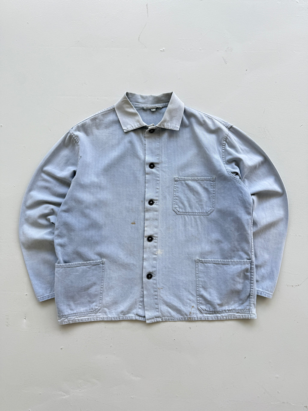 Faded Blue French Herringbone Vintage Workwear Chore Jacket CH367 - Medium