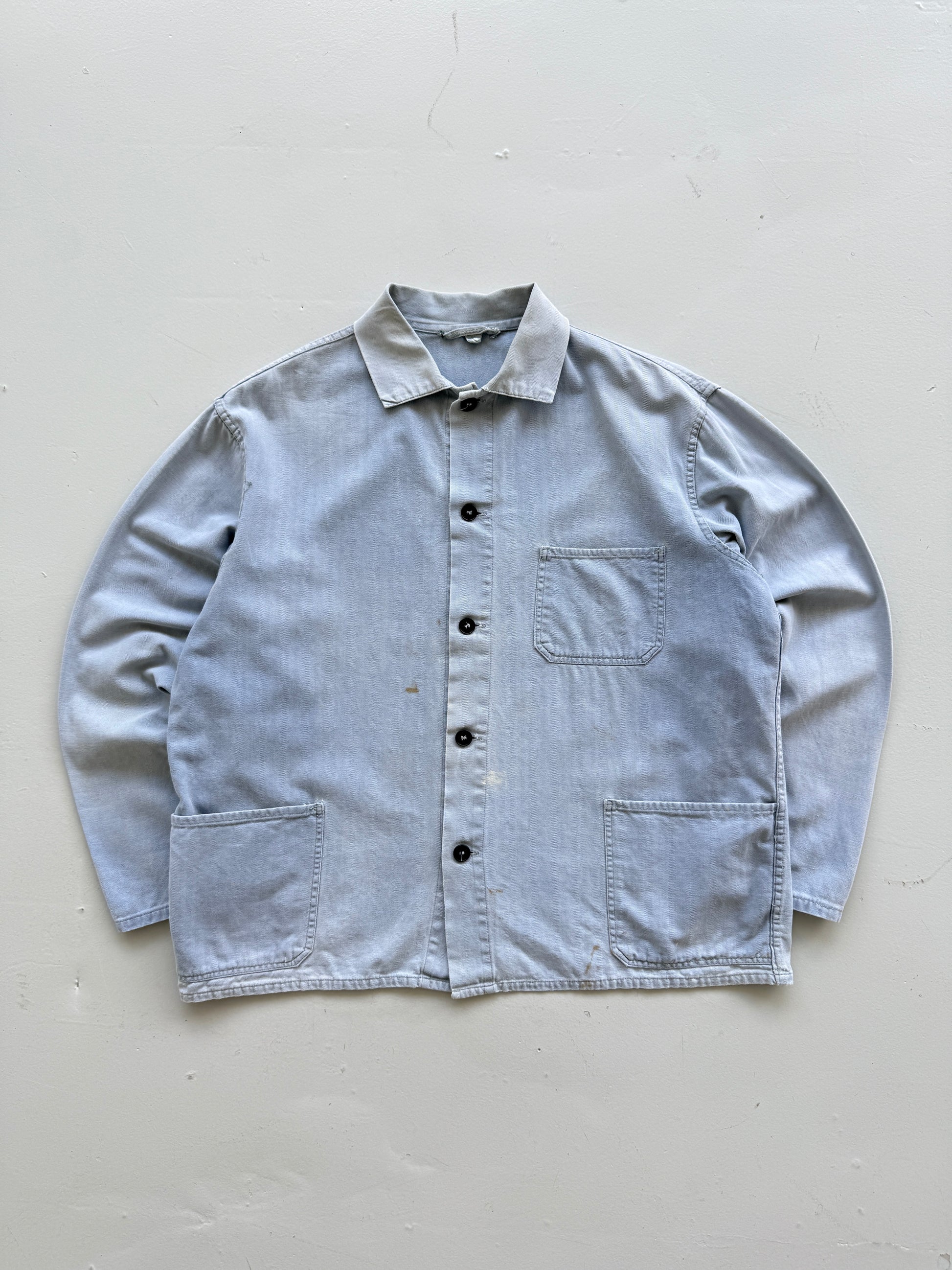 Faded Blue French Herringbone Vintage Workwear Chore Jacket CH367 - Medium
