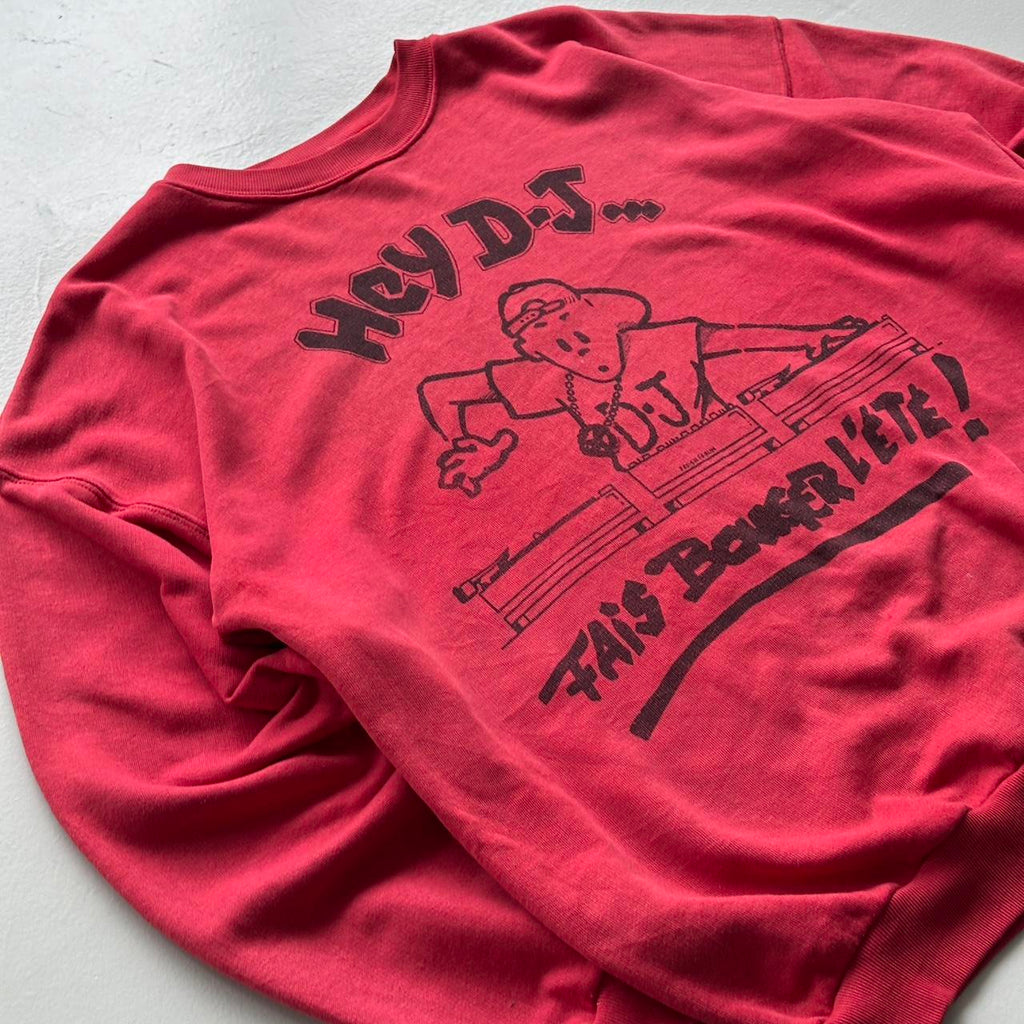 Burgundy Red French Cartoon DJ 90’s Vintage Graphic Sweatshirt - Large