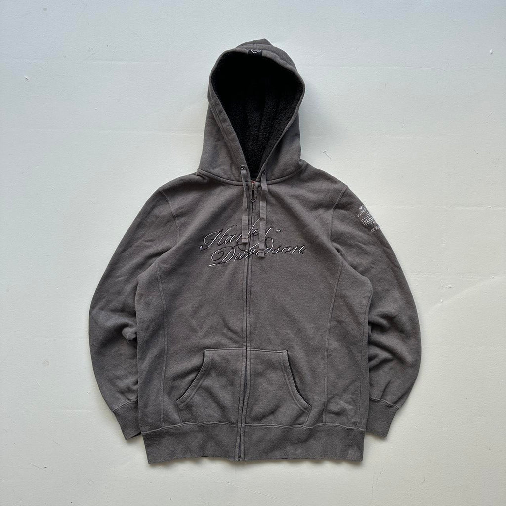 Grey Harley Y2K Vintage Hoodie - Large 10/12