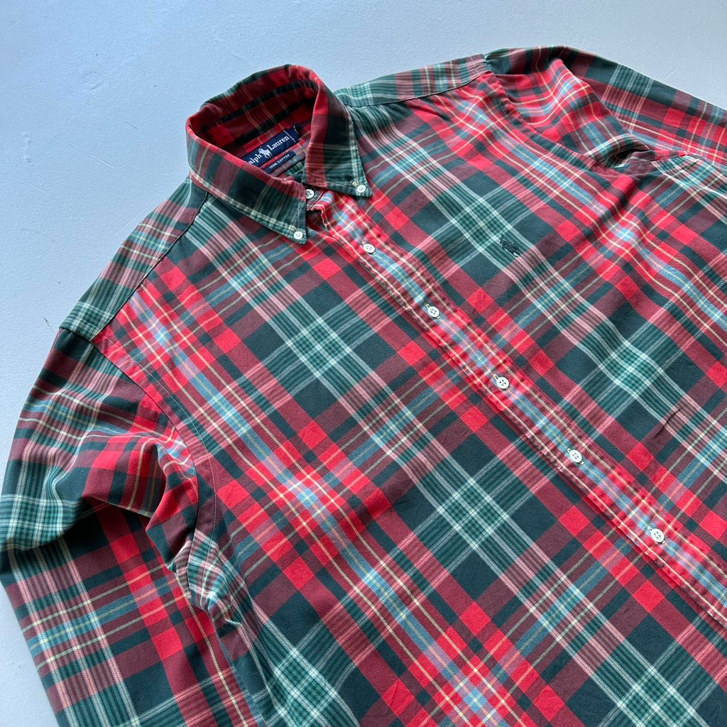 Ralph Lauren Polo Checkered Red/Green 90s Vintage Shirt - XL