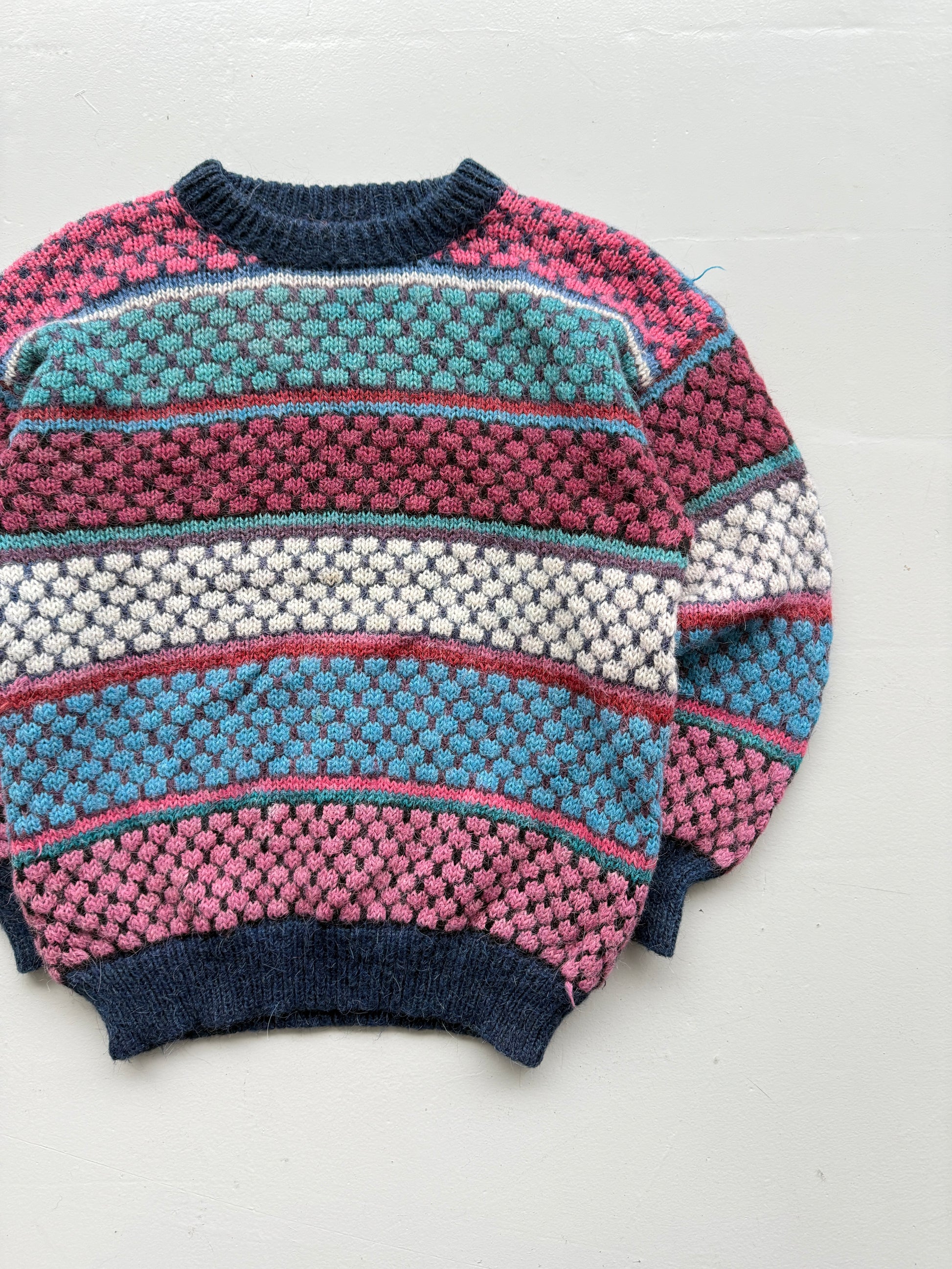 Pink Striped Woollen 90's Vintage Heavy Knit Jumper - Medium