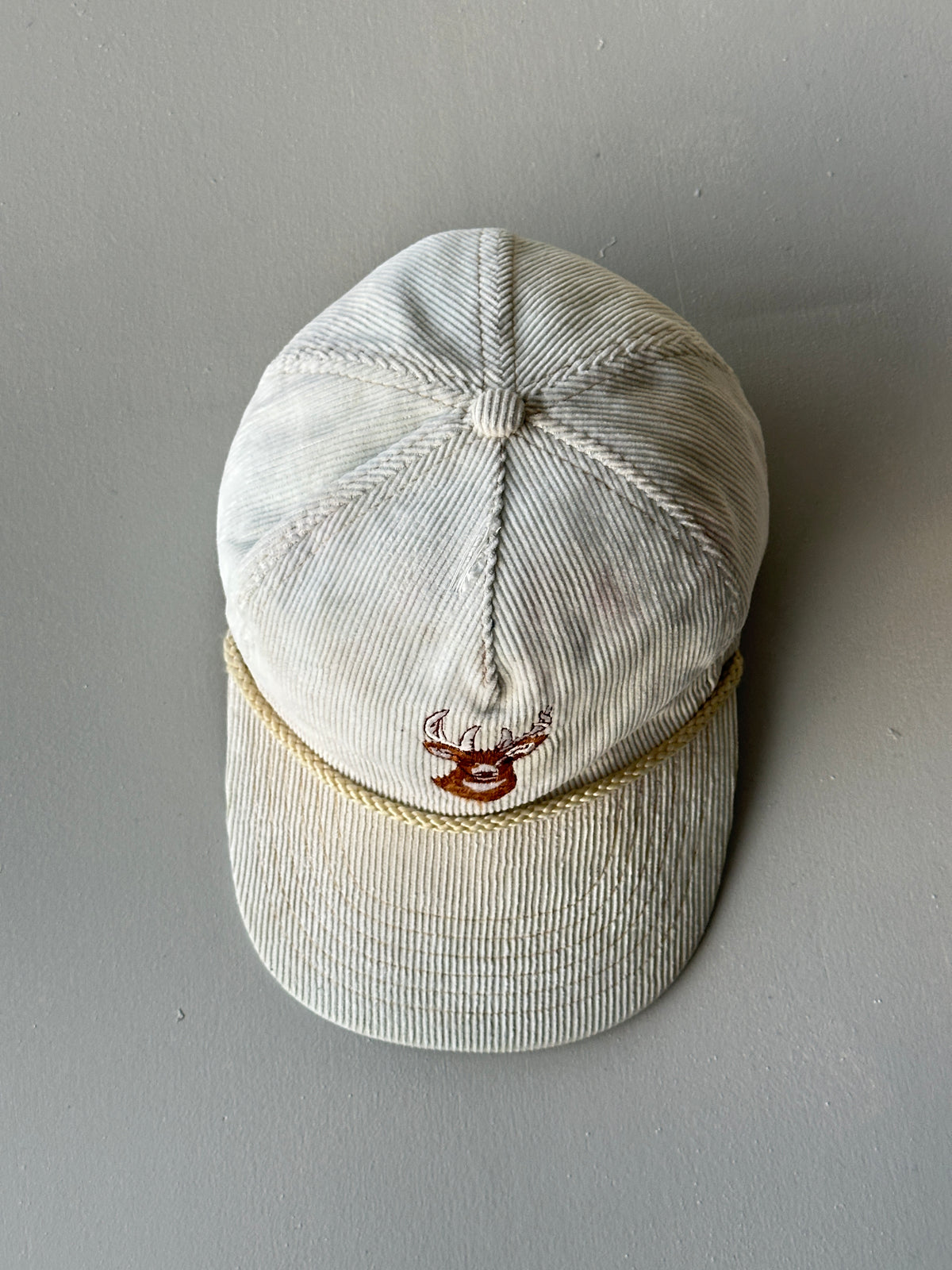 Cream Deer Stag Corduroy 80's Vintage SnapBack Trucker Cap