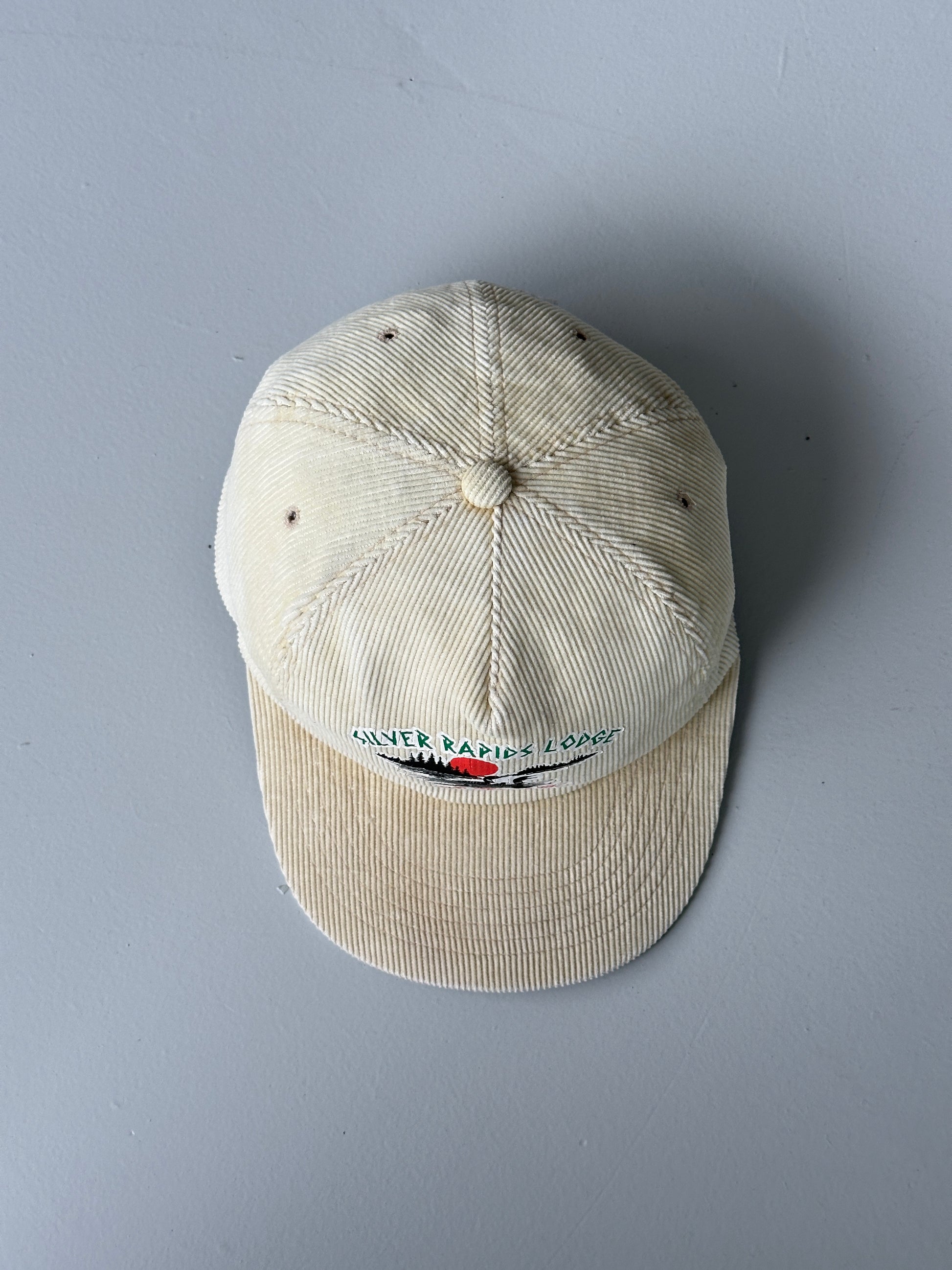 Cream Silver Rapids Lodge 90's Vintage Corduroy SnapBack Trucker Cap