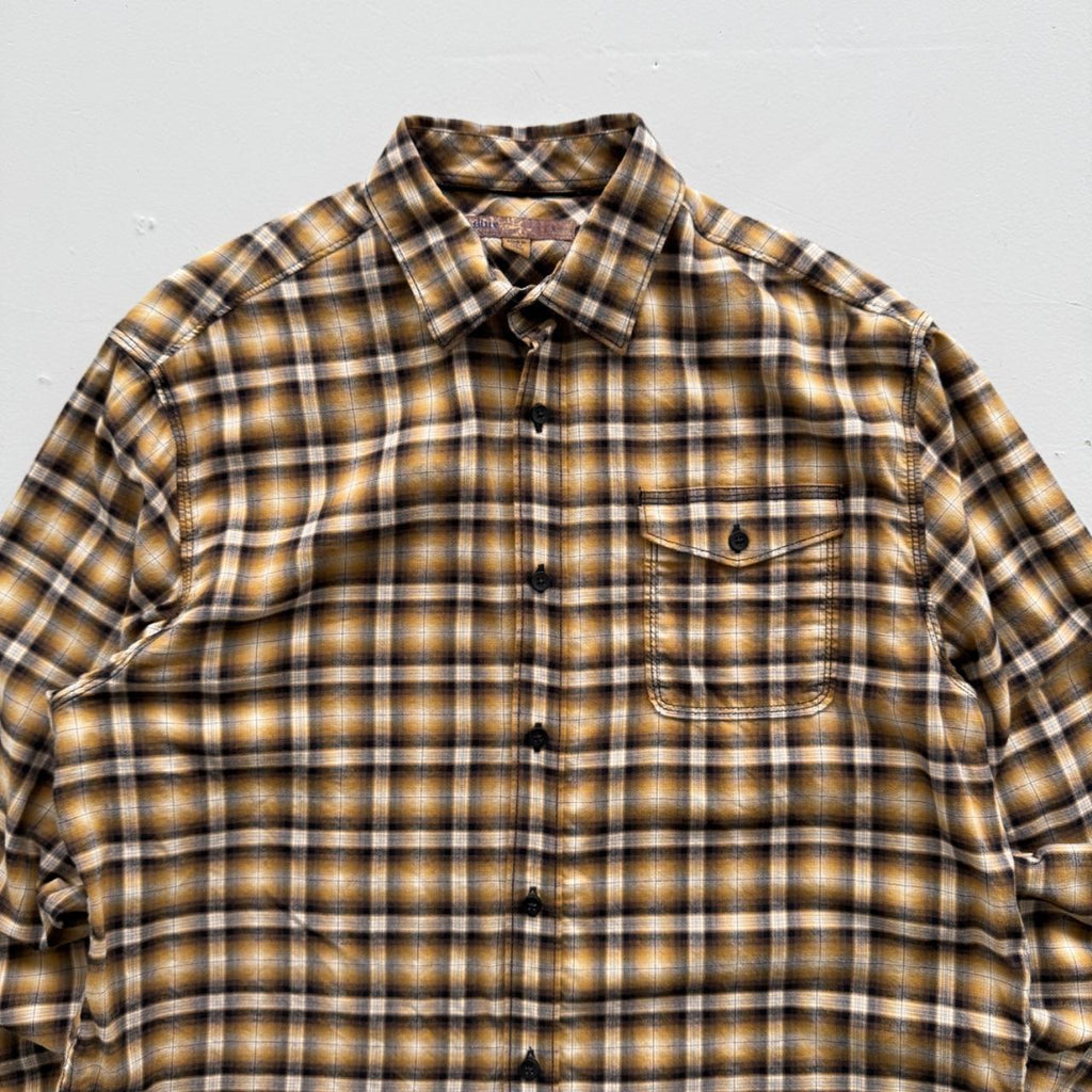 Yellow Checkered Long Sleeve 90s Vintage Flannel Shirt - Large