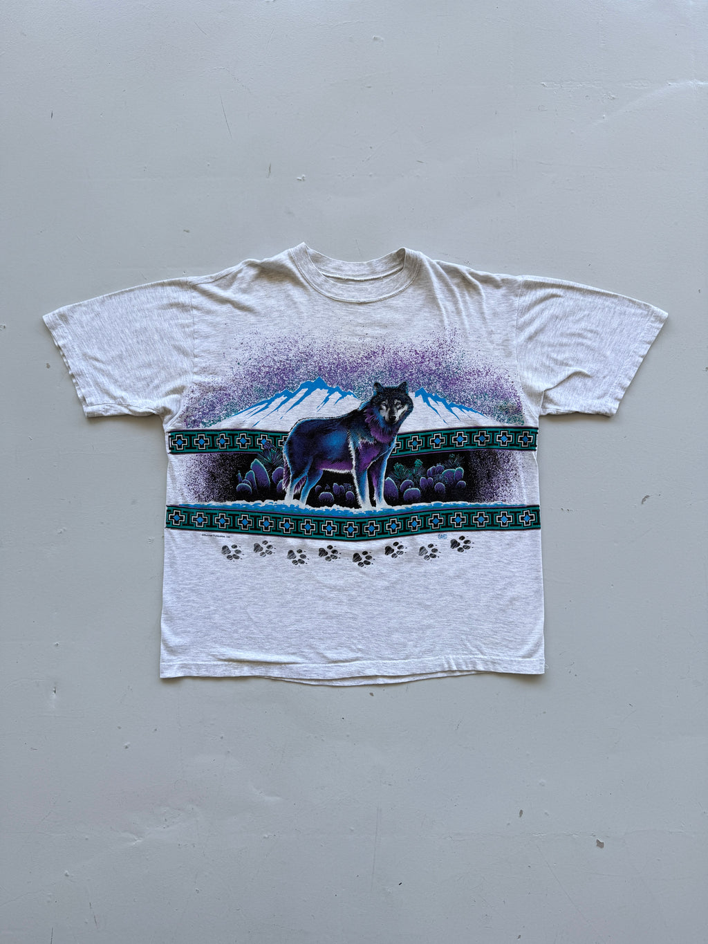 Grey Wolf AOP 90's Vintage Graphic Single Stitch T-Shirt - XL