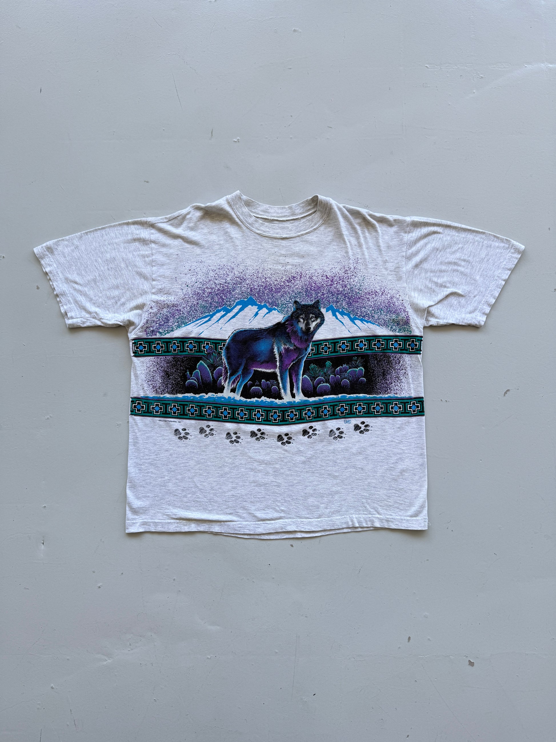 Grey Wolf AOP 90's Vintage Graphic Single Stitch T-Shirt - XL