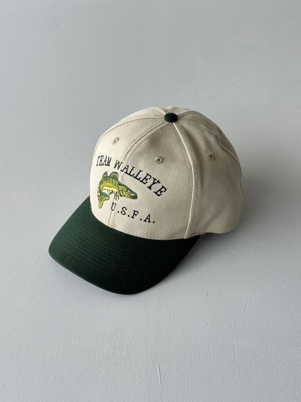 Stone / Green Team Walleye U.S.F.A. 90's Vintage SnapBack Trucker Cap