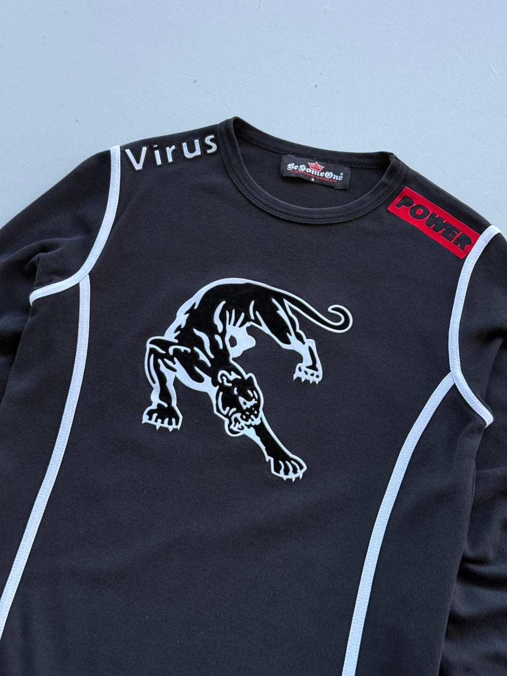 Black BeSomeOne Panther Virus Y2K Vintage Graphic Long Sleeve T-Shirt - Small