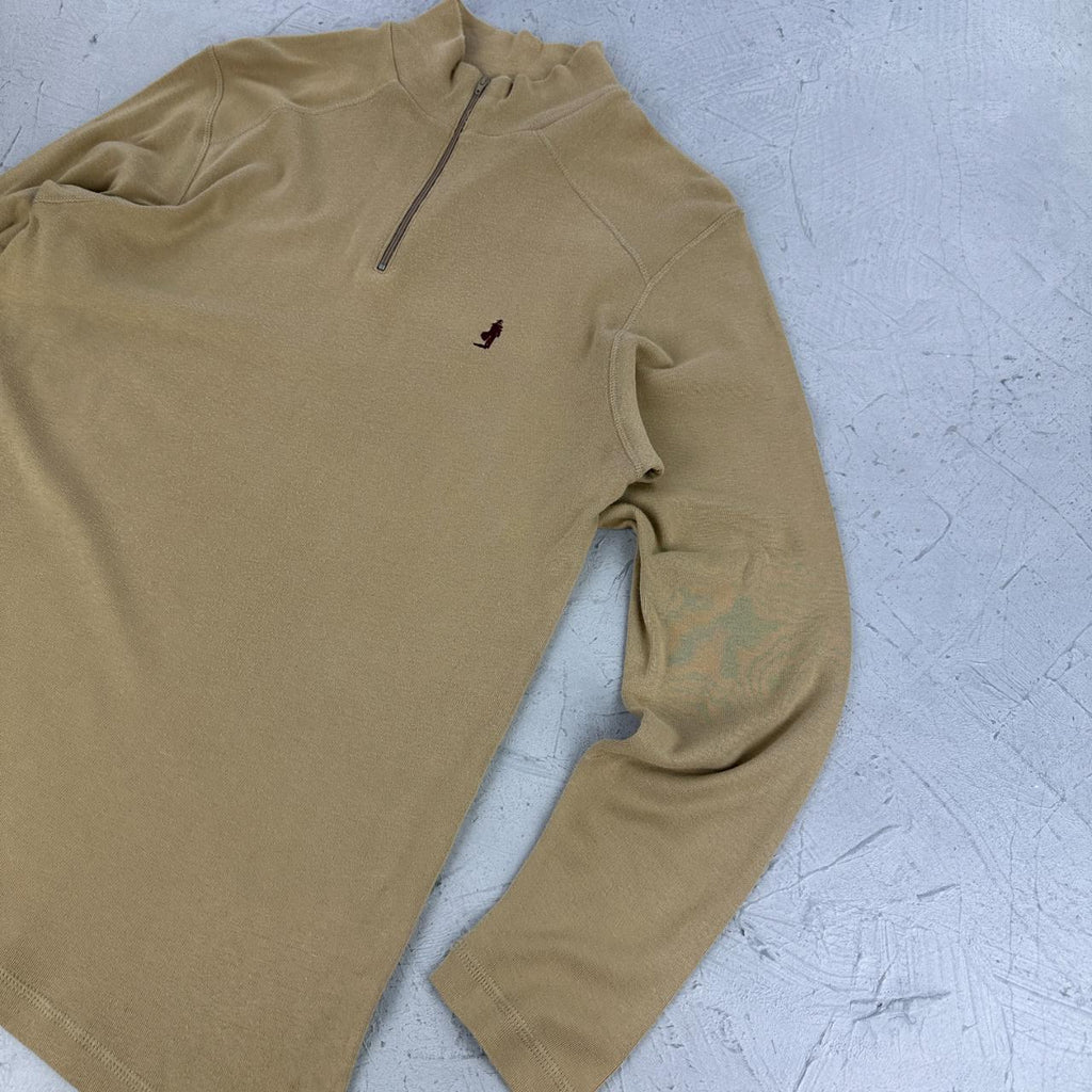 Marlboro Classics Tan 90s vintage Quarter Zip T-shirt - Medium