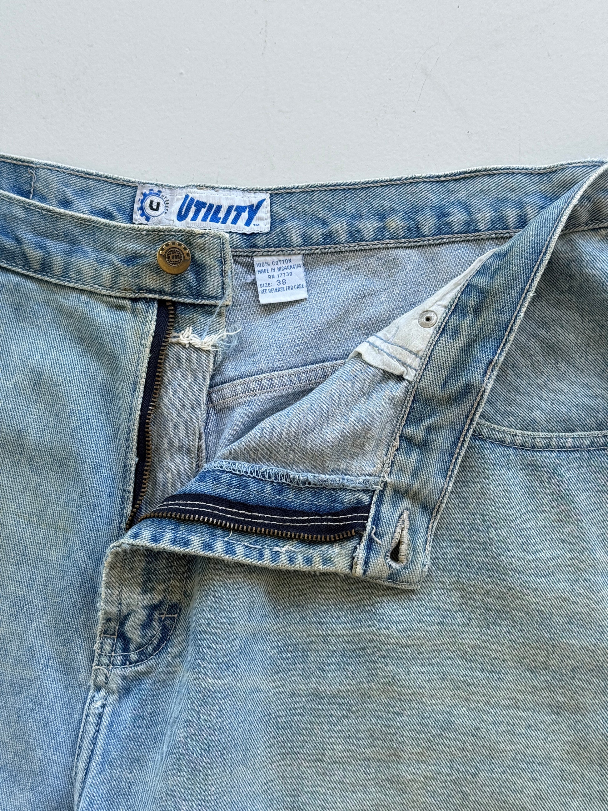 Blue Utility 90's Vintage Baggy Thrashed Denim Shorts - W38 x L12