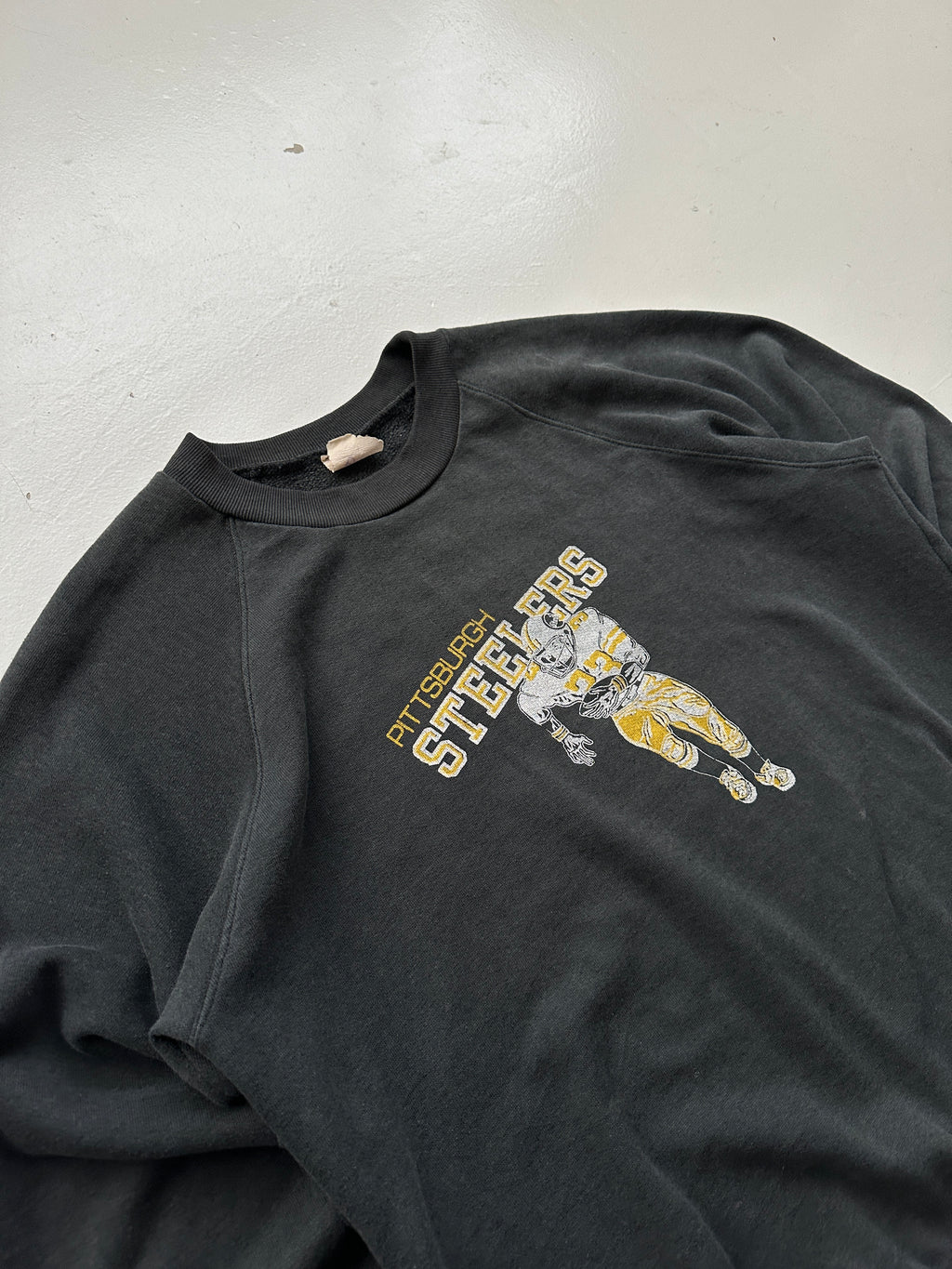 Pittsburgh Steelers Vintage Sweatshirt 80's Raglan Sweater Faded Black - Small