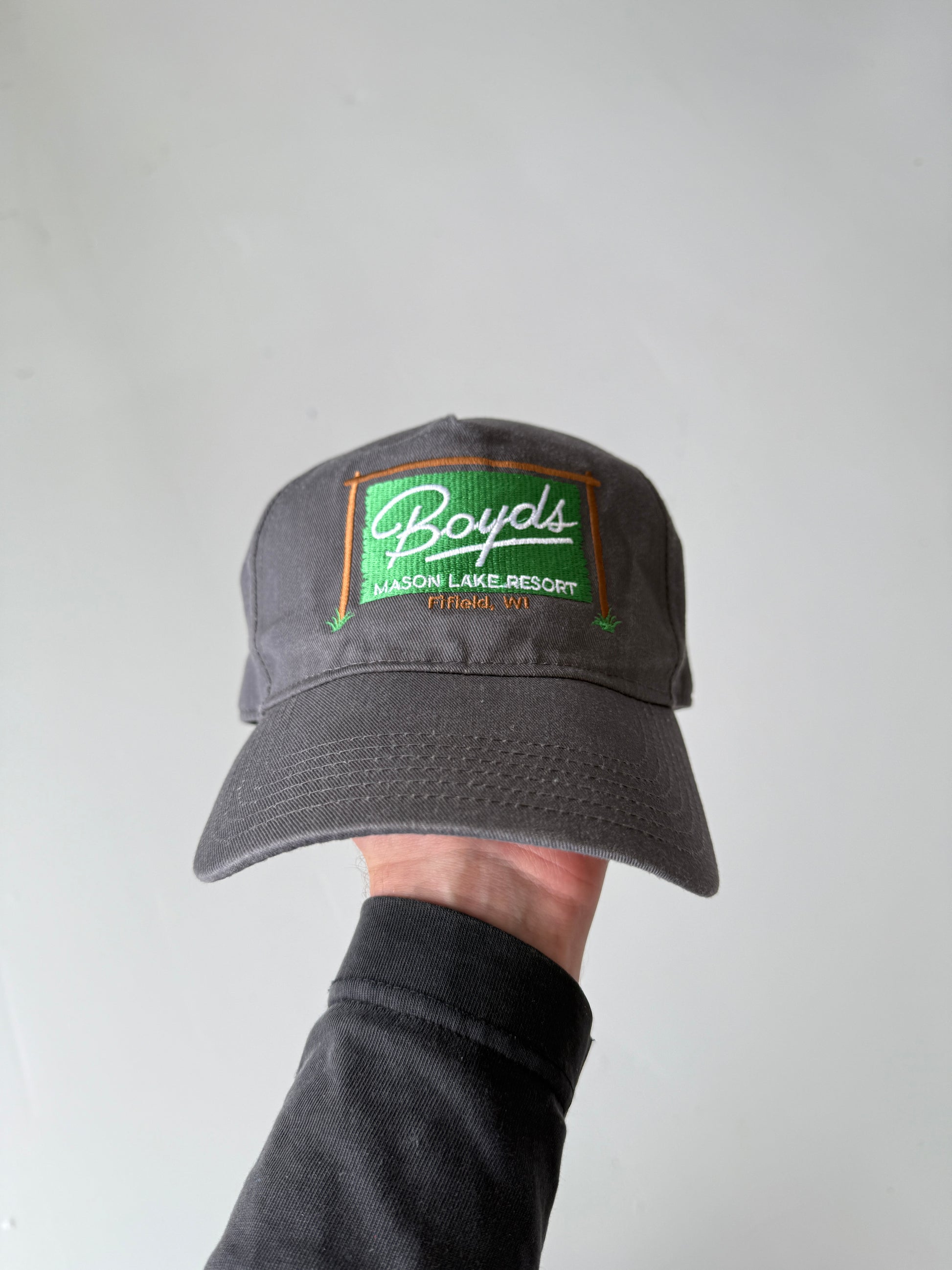Grey Boyds Lake Resort Vintage Cotton SnapBack Trucker Cap