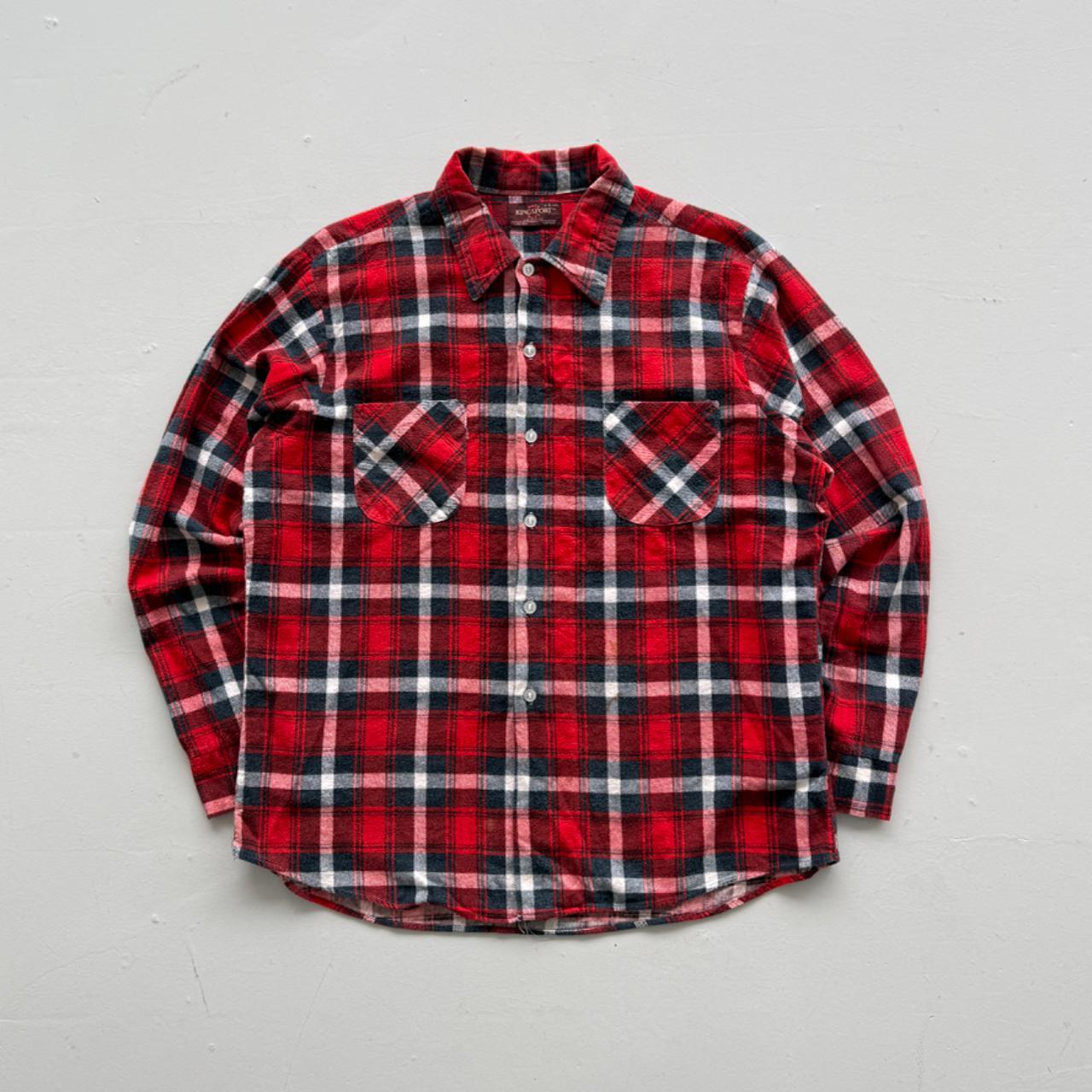 Red and Navy Checkered Kingsport 90s Vintage Long Sleeve Shirt - XL