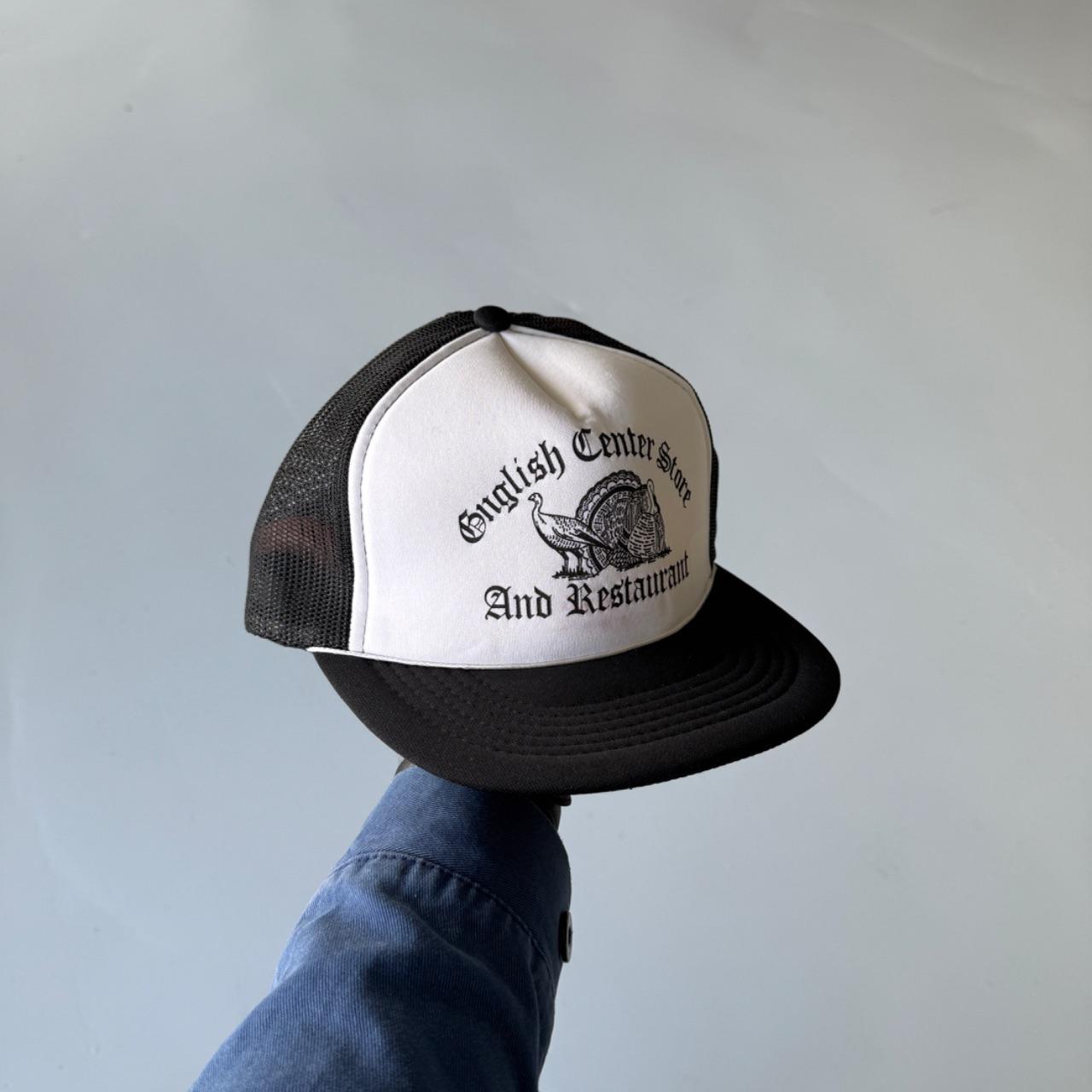 White Black English Centre Store Vintage Mesh and Foam SnapBack Trucker Cap