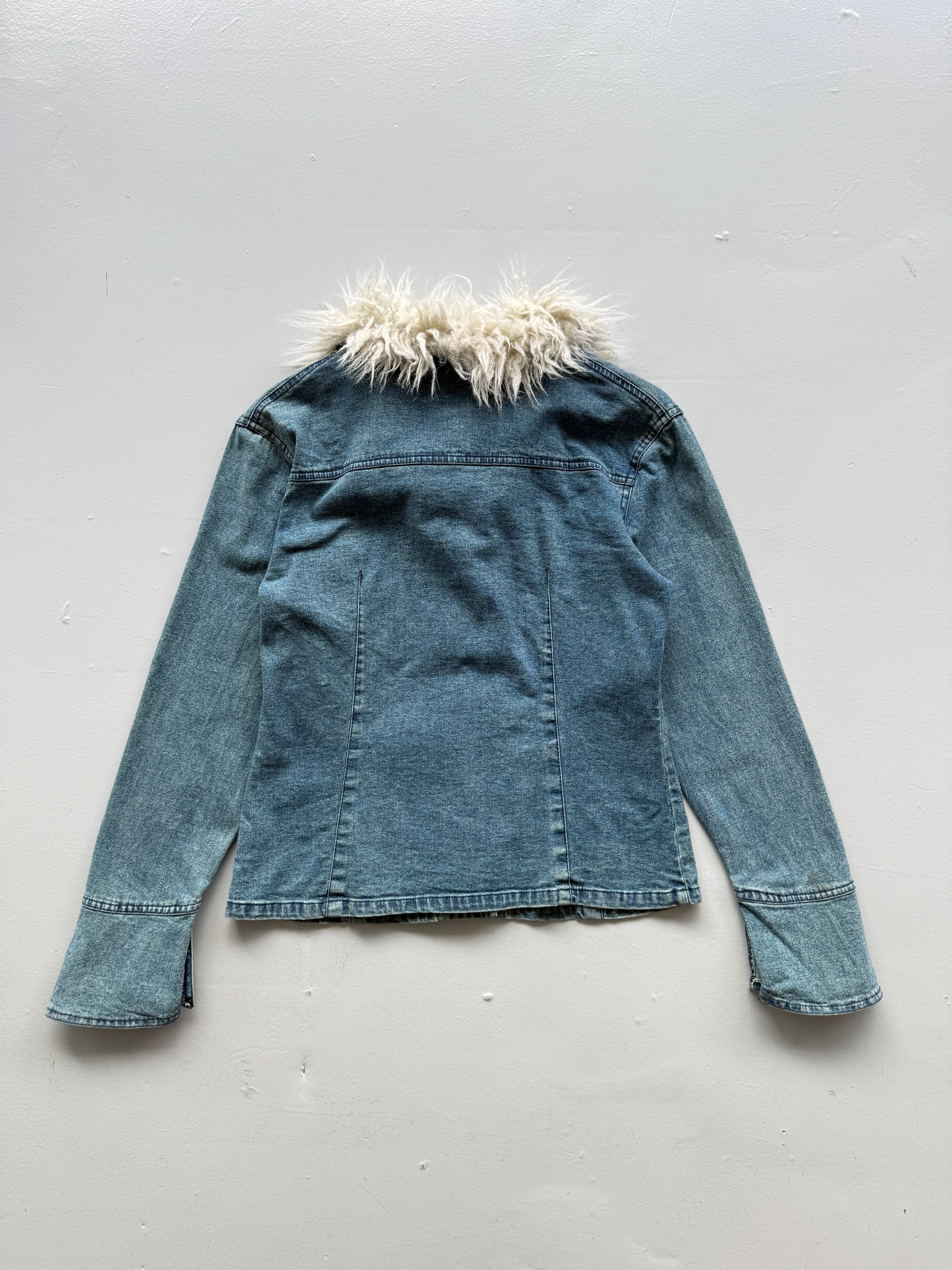 Blue Miss Posh 00's Vintage Y2K Denim Fur Jacket - Size 6