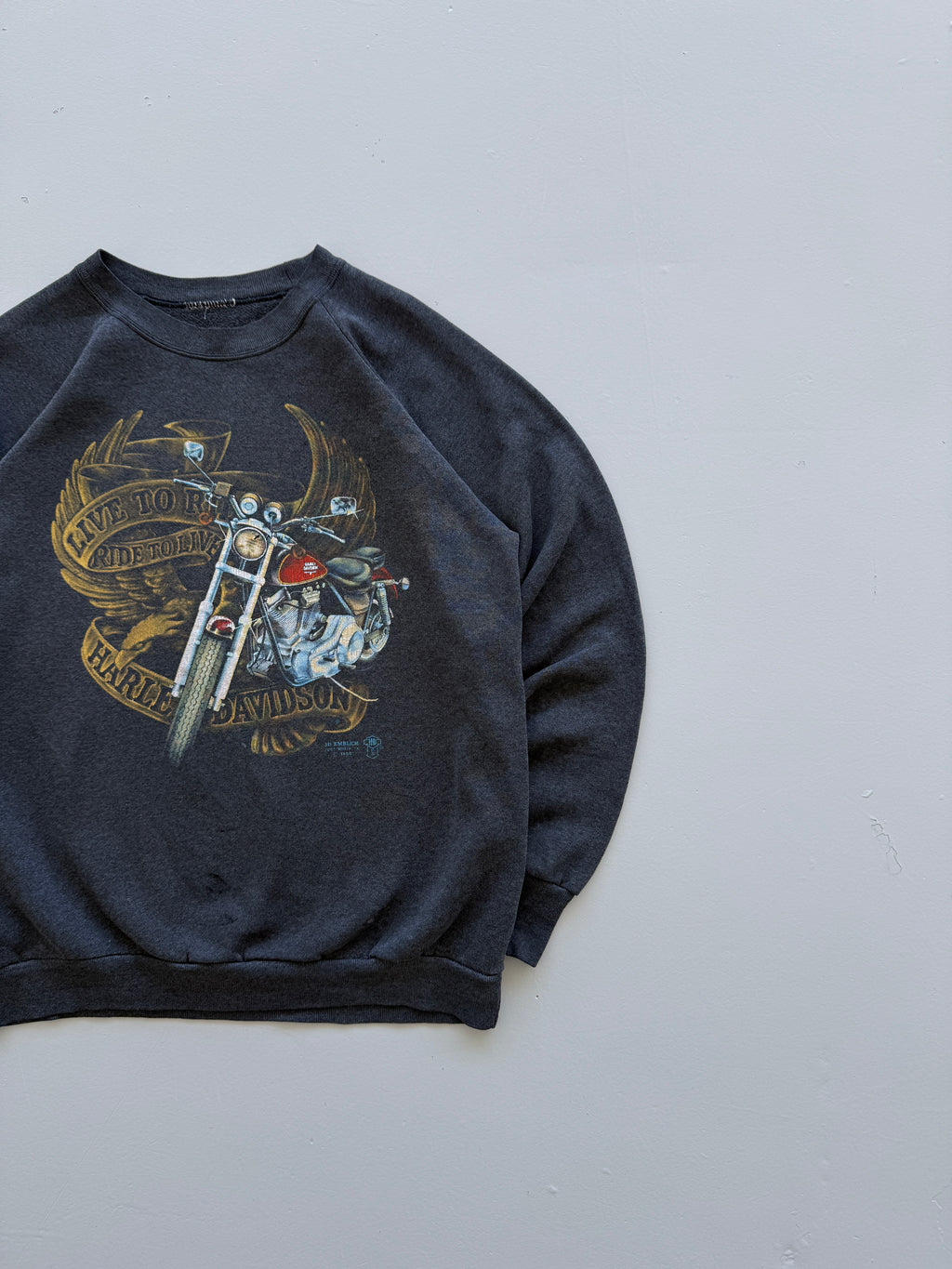 Black Harley Davidson 80's Vintage 3D Emblem Graphic Biker Sweatshirt - Small