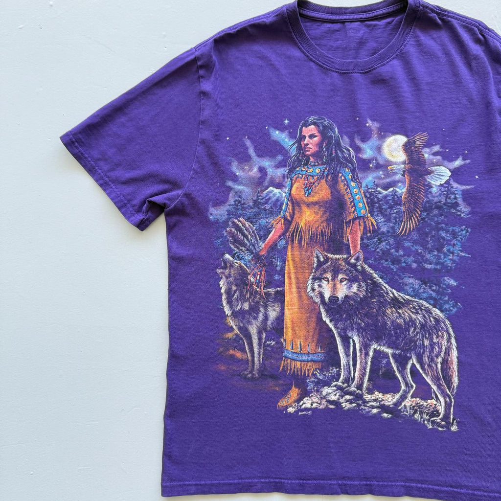 Purple Bohemian Wolf Native Vintage 00s T-shirt - Medium