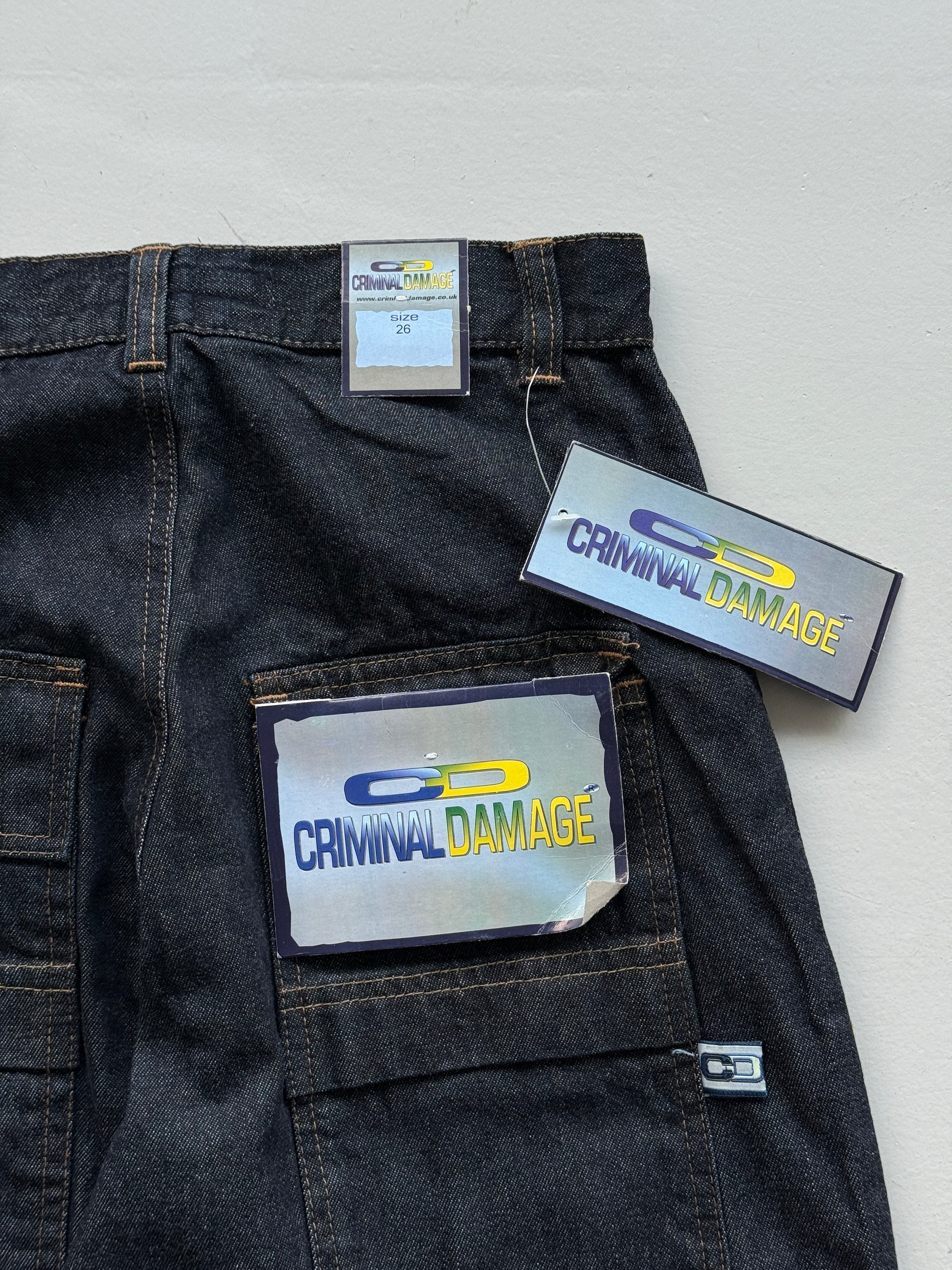 Navy Criminal Damage Y2K Vintage Wide Leg Baggy Jeans - W26 x L31