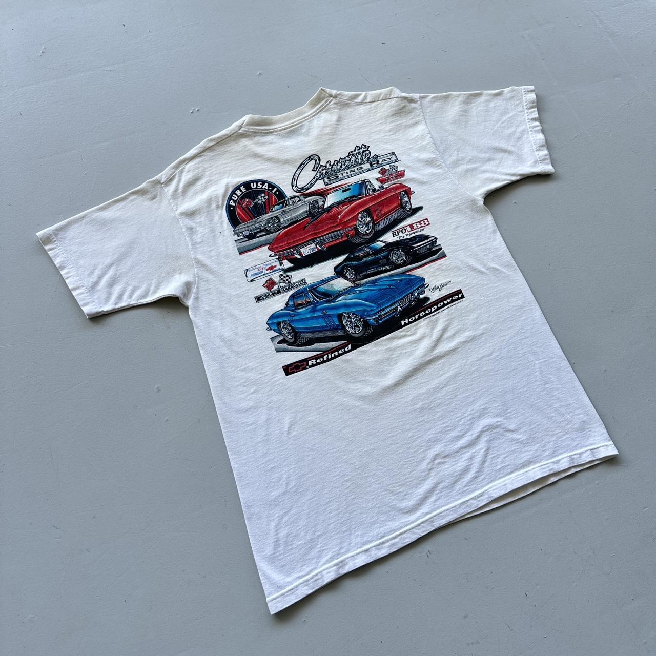 White Unforgettable Cars Corvette Stingray Vintage 90's T-shirt - Large