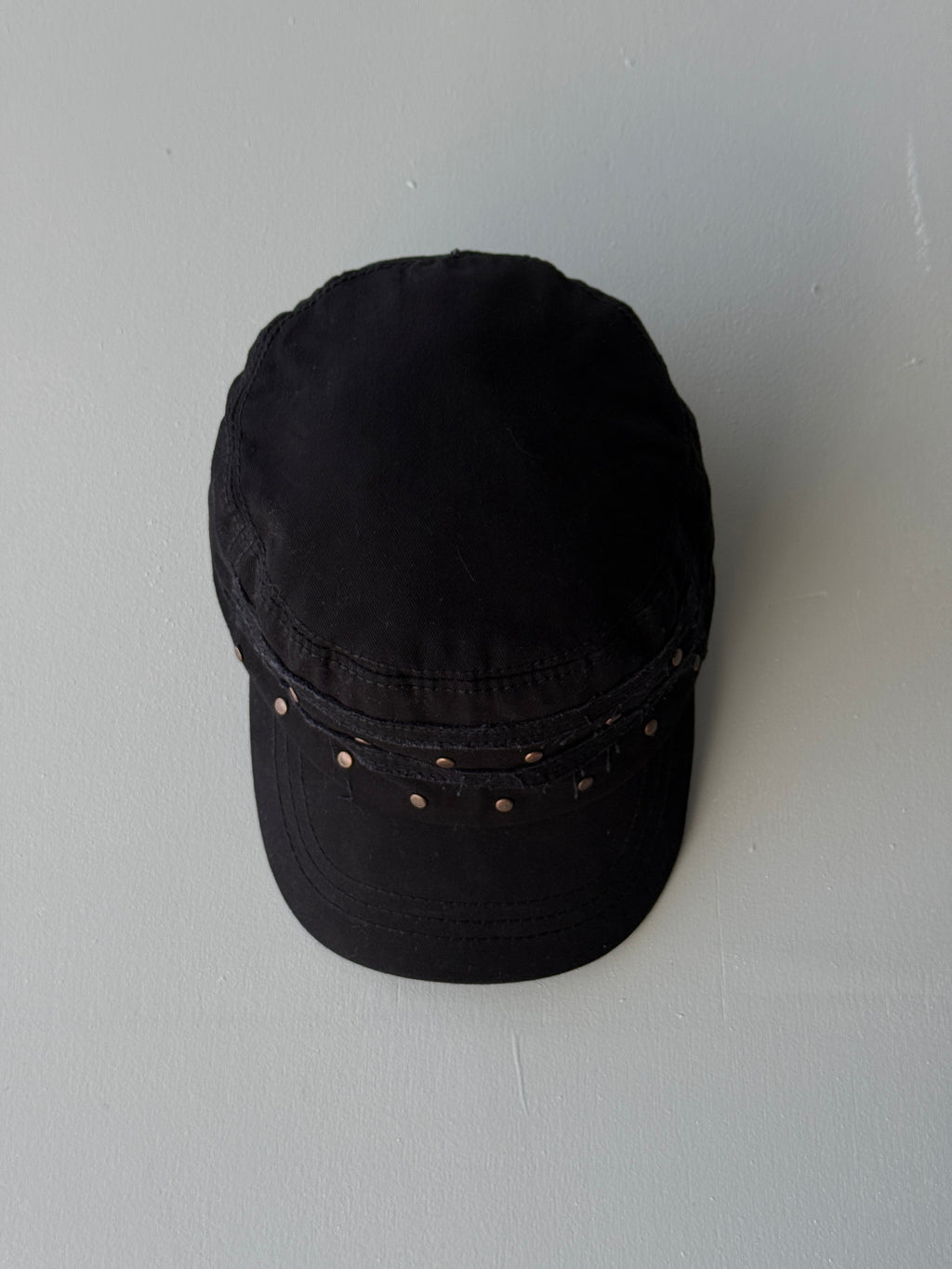 Black Studded Y2K Cadet Cap Military Style 00's Grunge Aesthetic