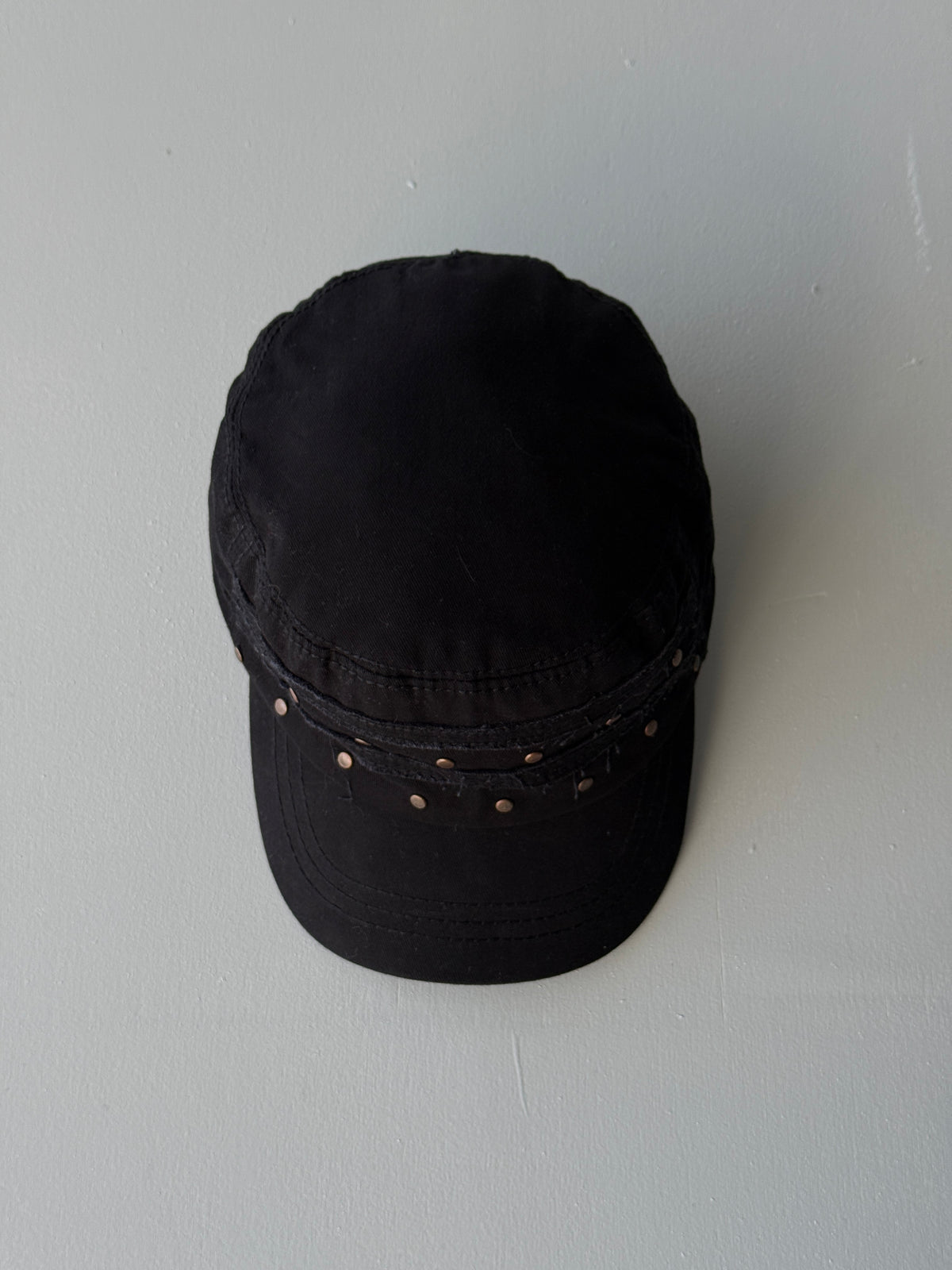 Black Studded Y2K Cadet Cap Military Style 00's Grunge Aesthetic