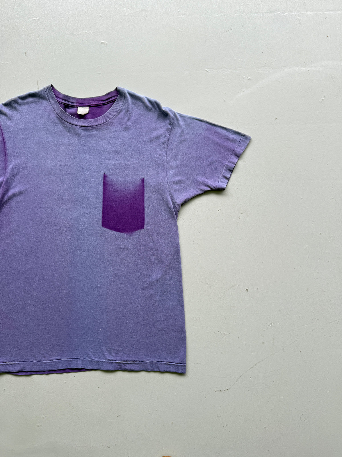 Purple Ghost Pocket Sun Faded Vintage Single Stitch Pocket T-Shirt - Large