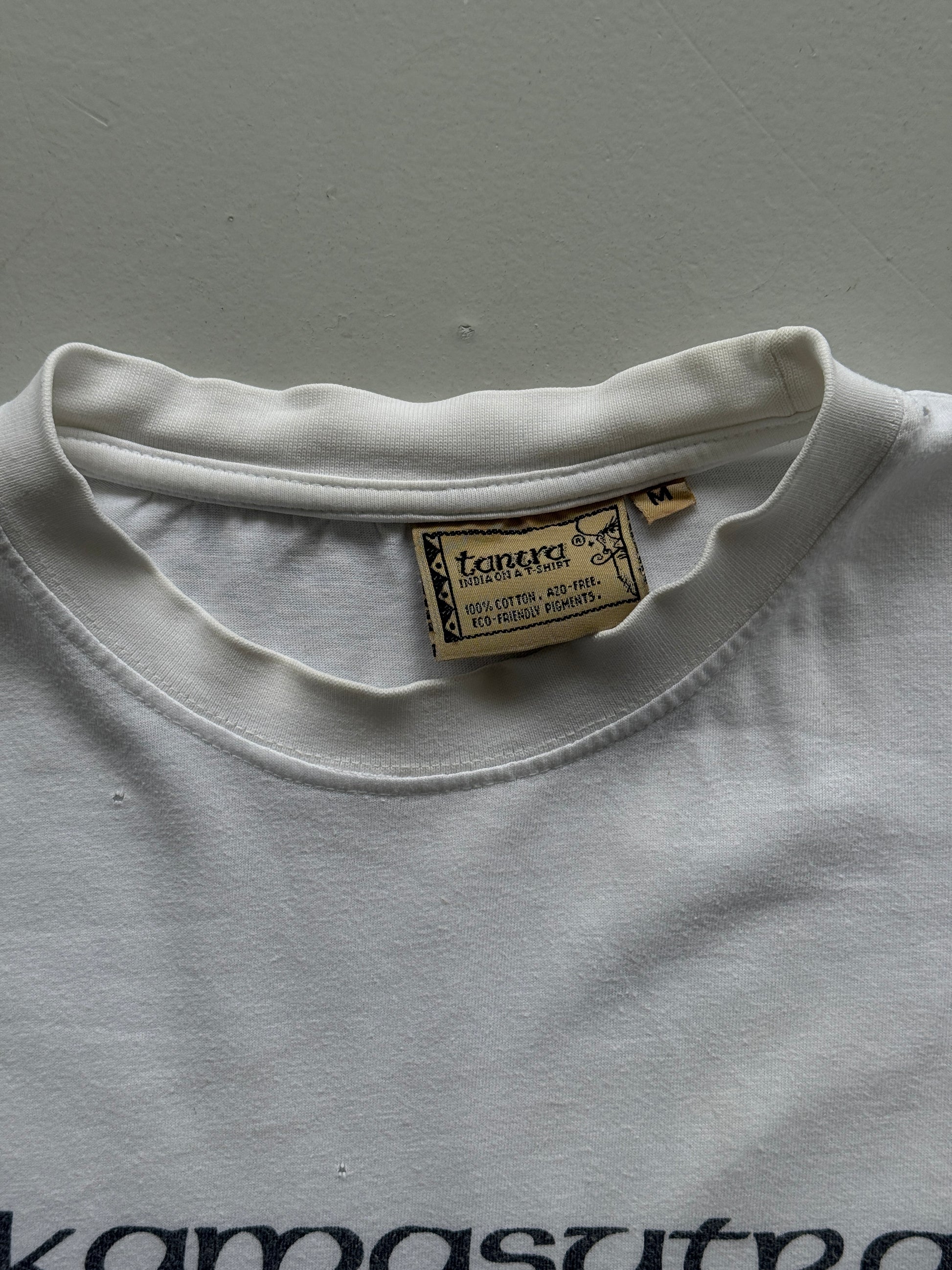 White Karmasutra 00's Vintage Graphic Novelty Slogan T-Shirt - Medium