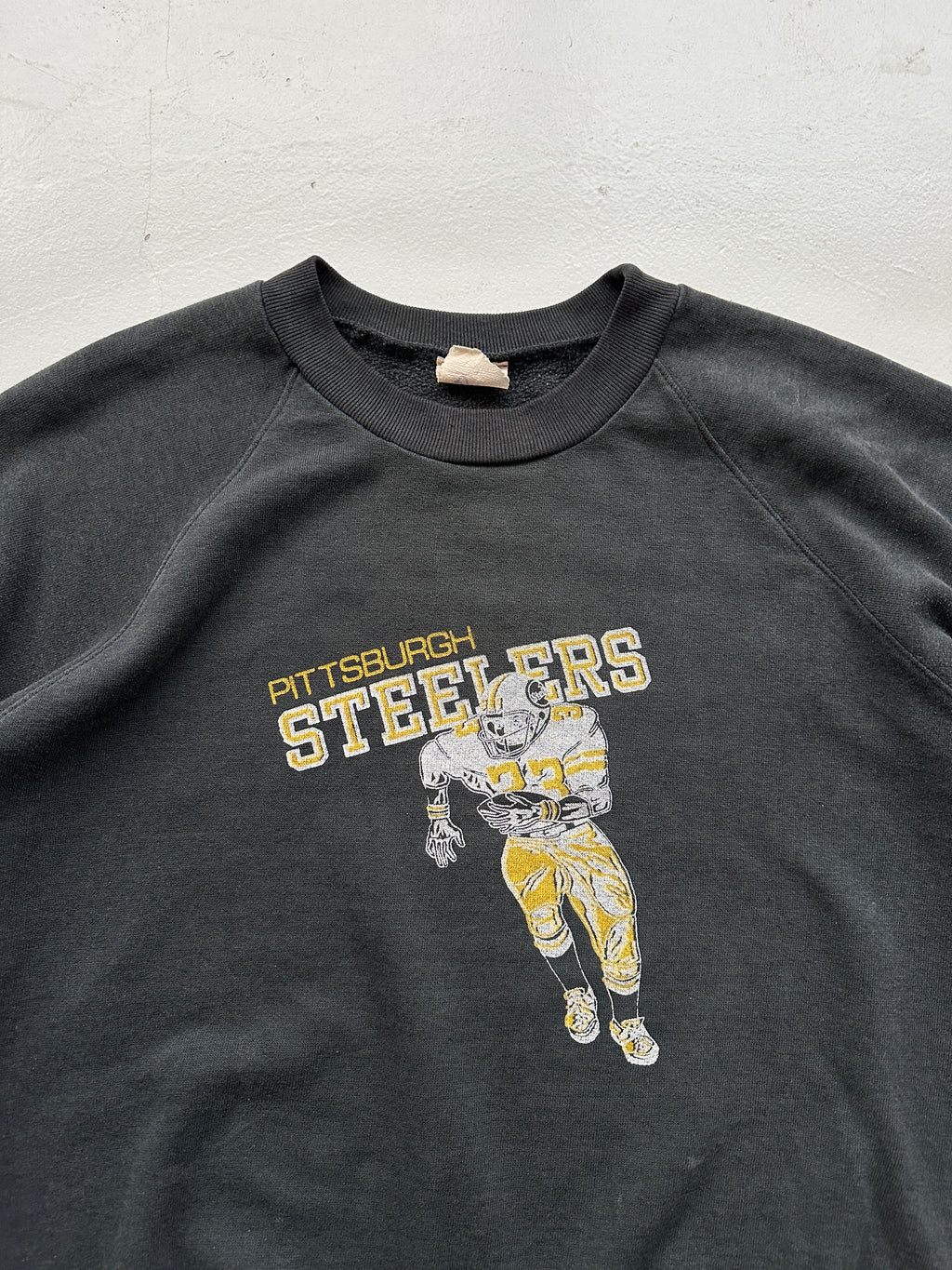 Pittsburgh Steelers Vintage Sweatshirt 80's Raglan Sweater Faded Black - Small