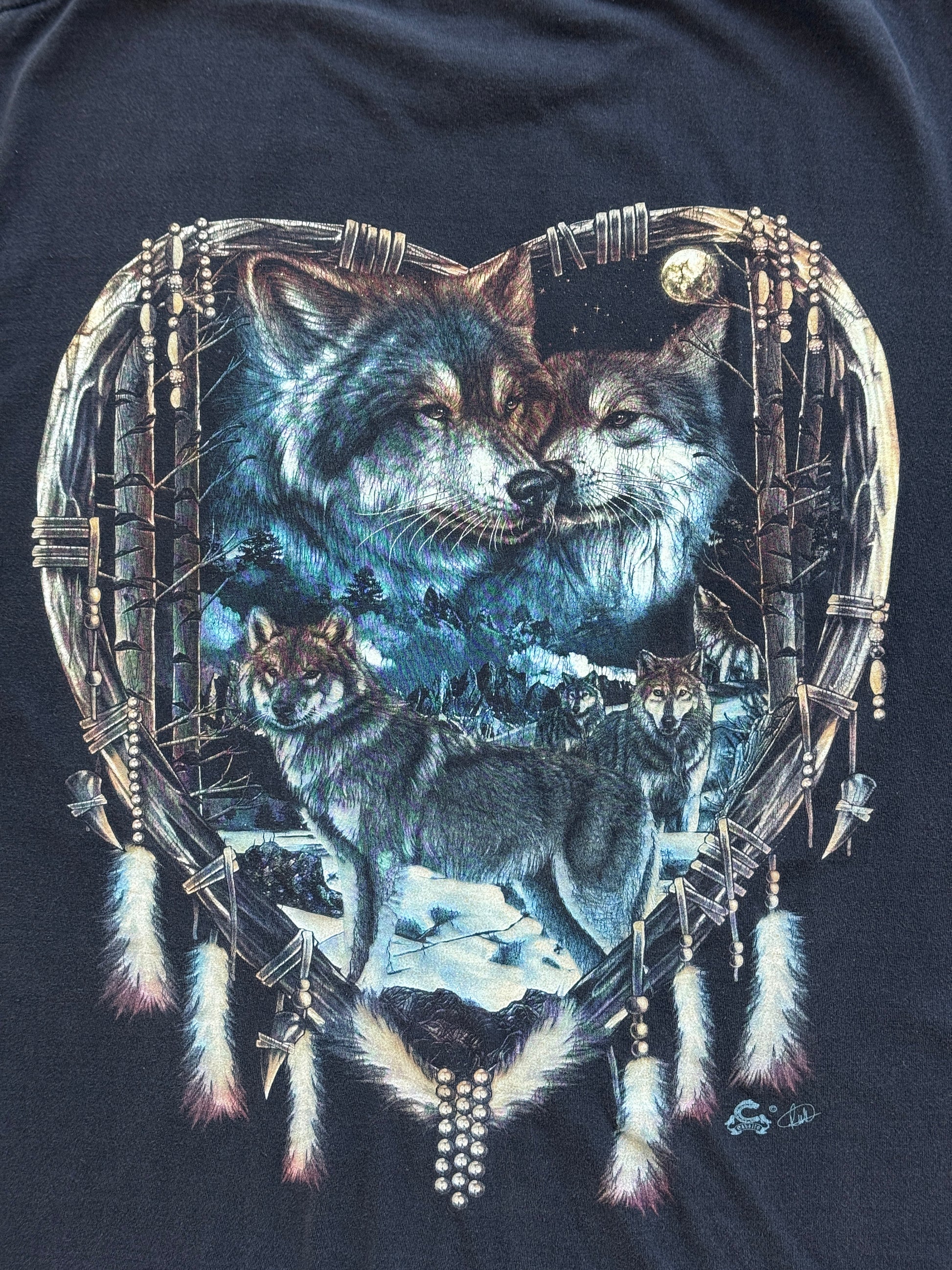 Black Wolf 00's Vintage Graphic T-Shirt - Medium