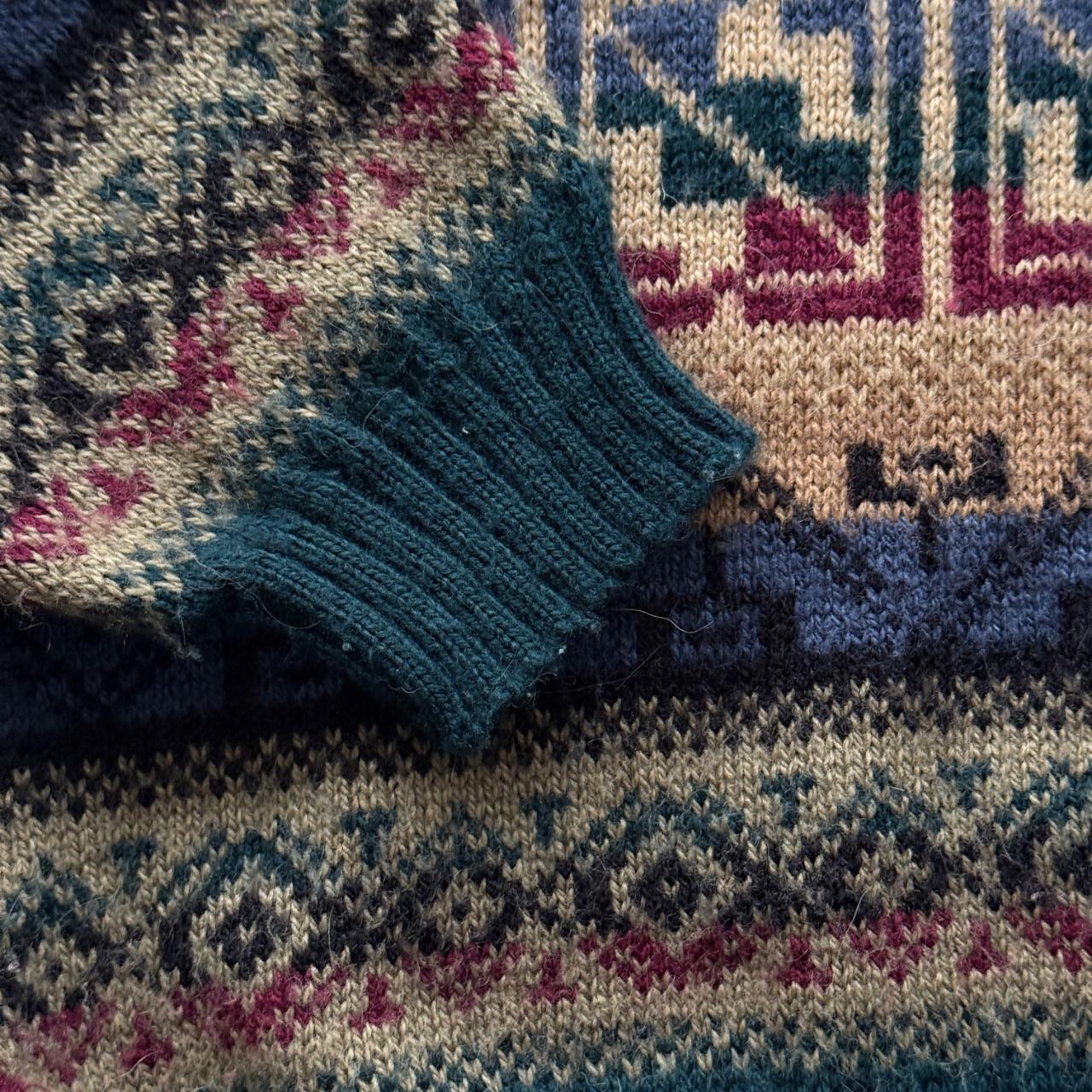 Green Aztec Woollen 90's Vintage Geometric Pattern Knit Jumper - Medium