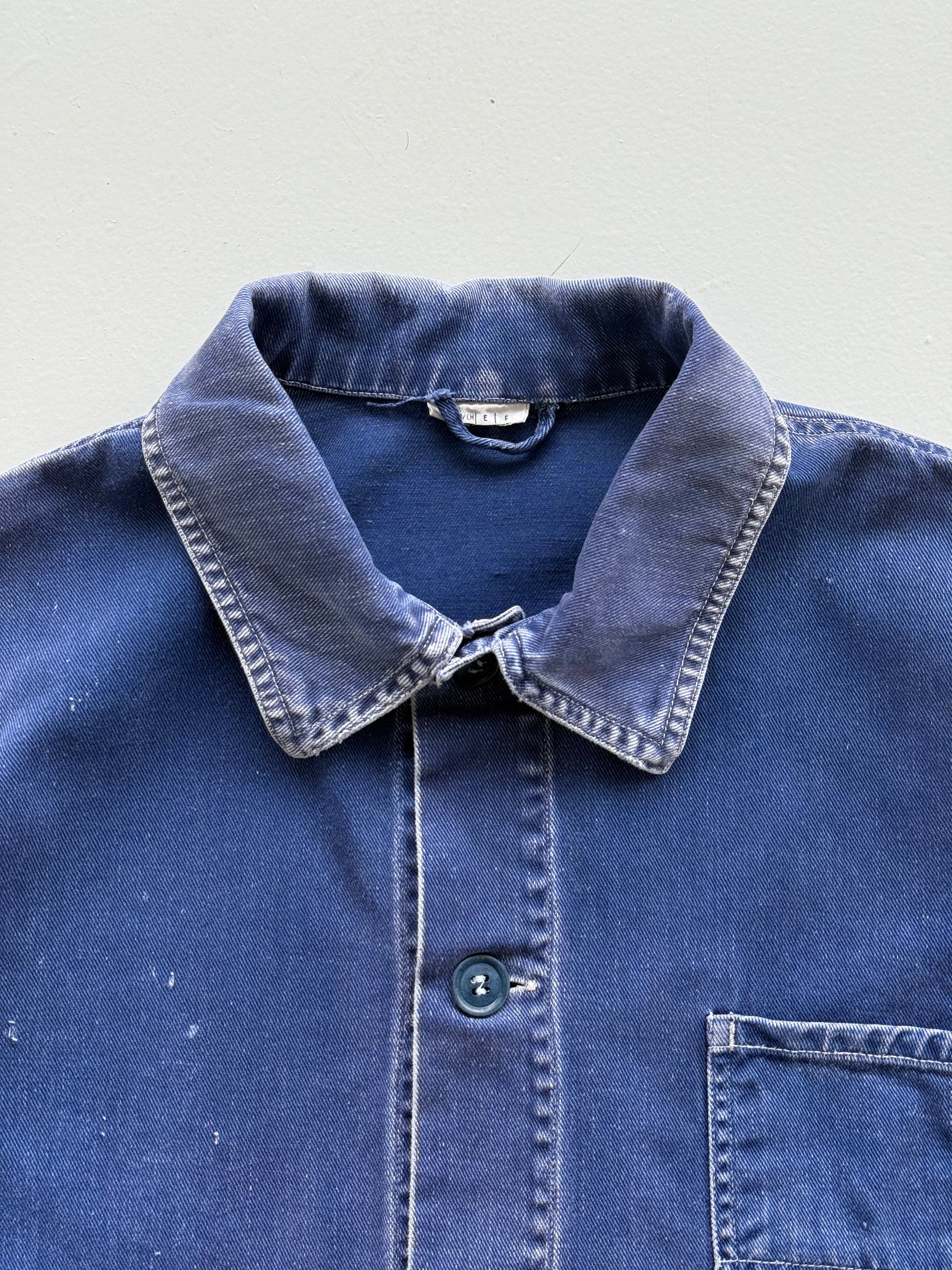 Thrashed Blue French 60's/70's Vintage Workwear Chore Jacket CH384 - Medium