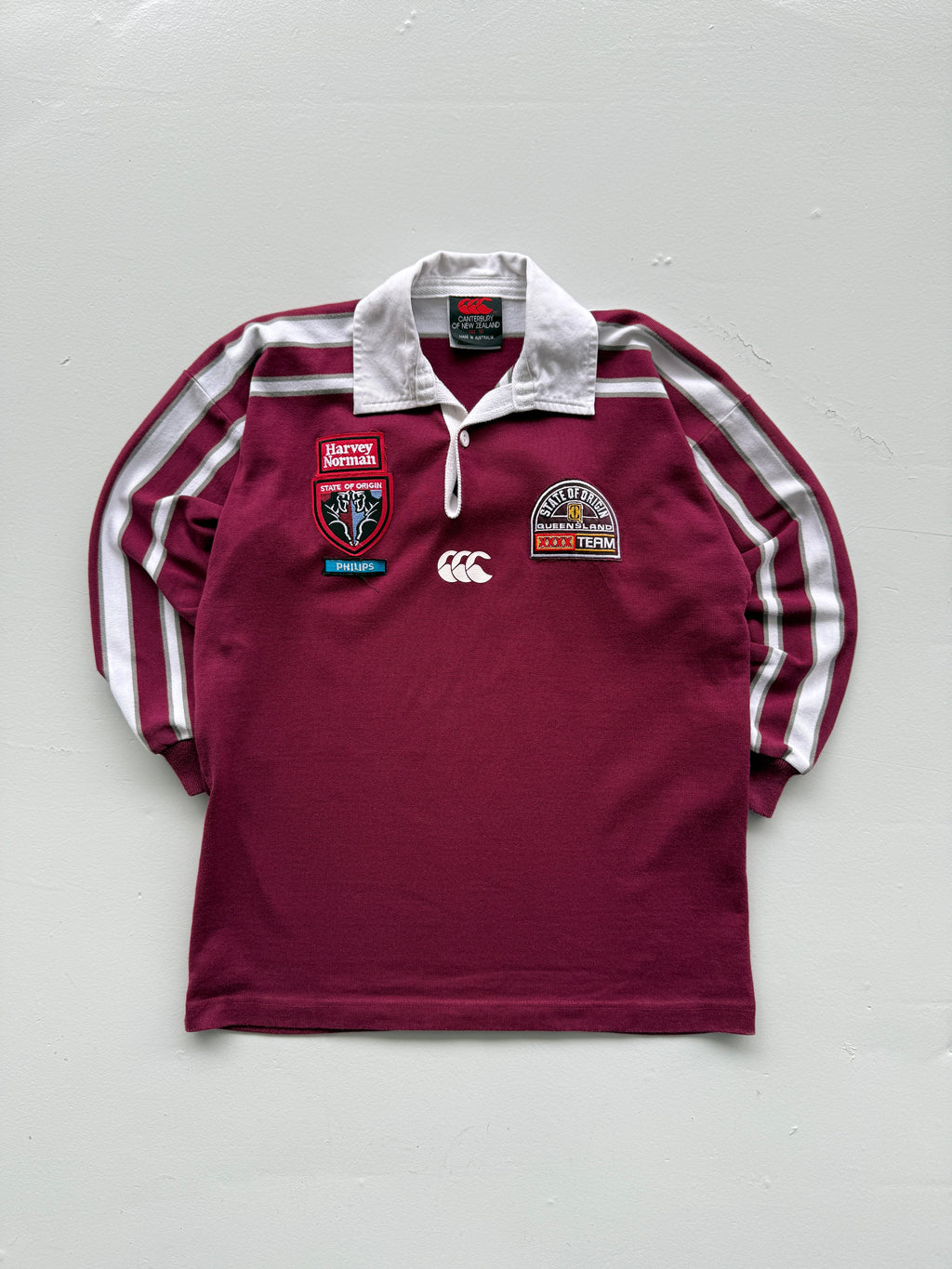 Maroon Queensland Origins 90's Vintage Long Sleeve Rugby League Jersey - Kids 10
