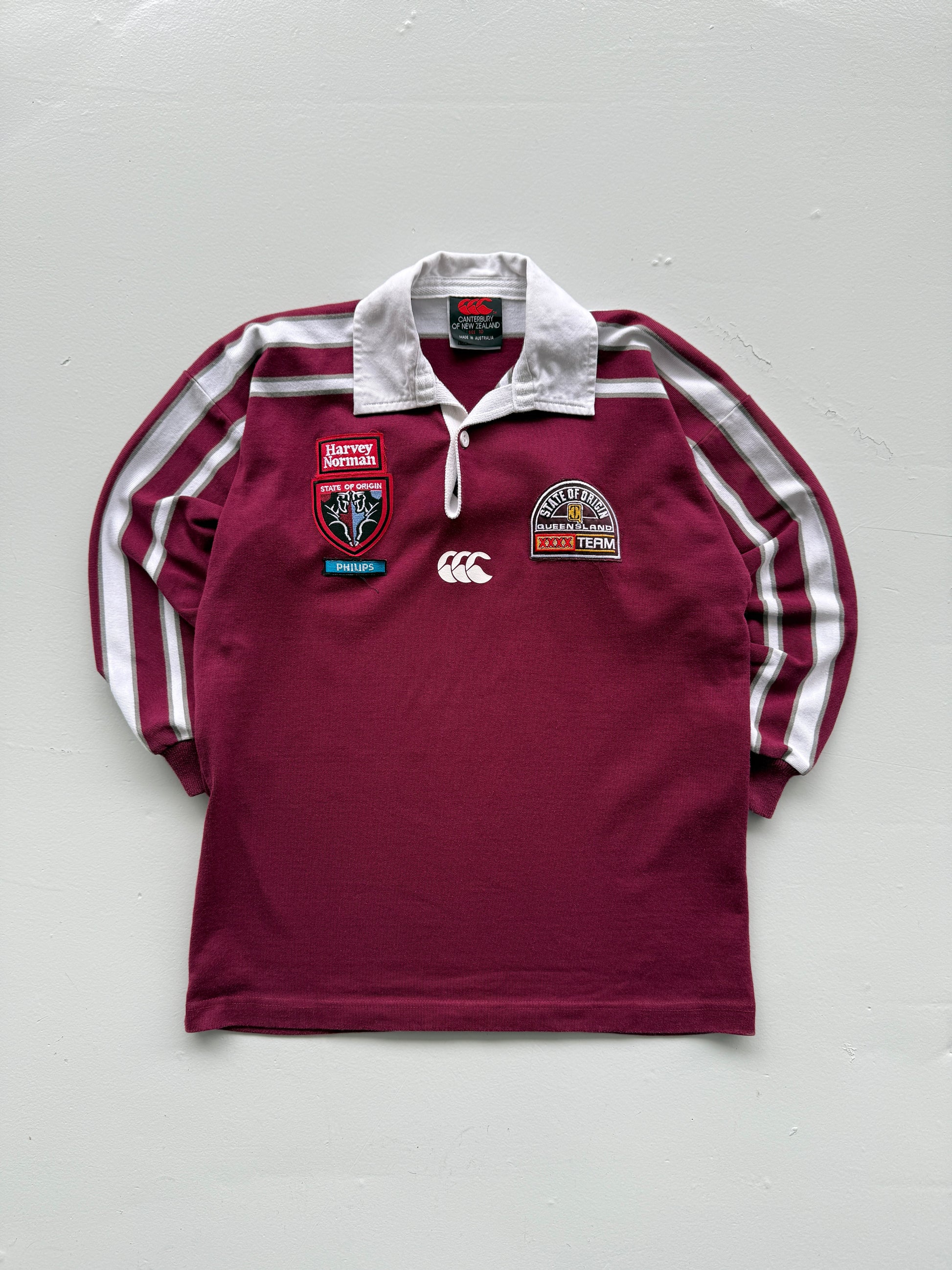 Maroon Queensland Origins 90's Vintage Long Sleeve Rugby League Jersey - Kids 10