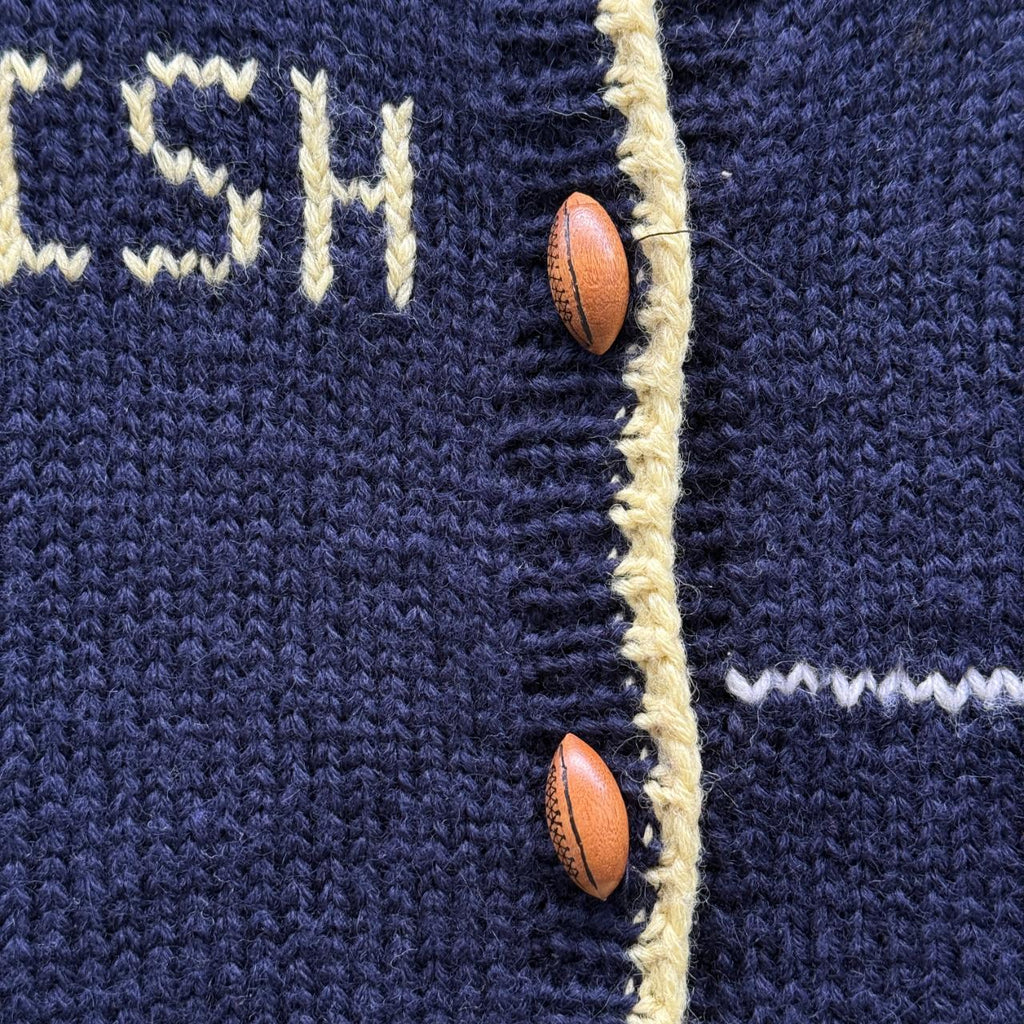 Navy Fighting Irish Hand Knitted Woollen Vintage 90s Cardigan - Medium