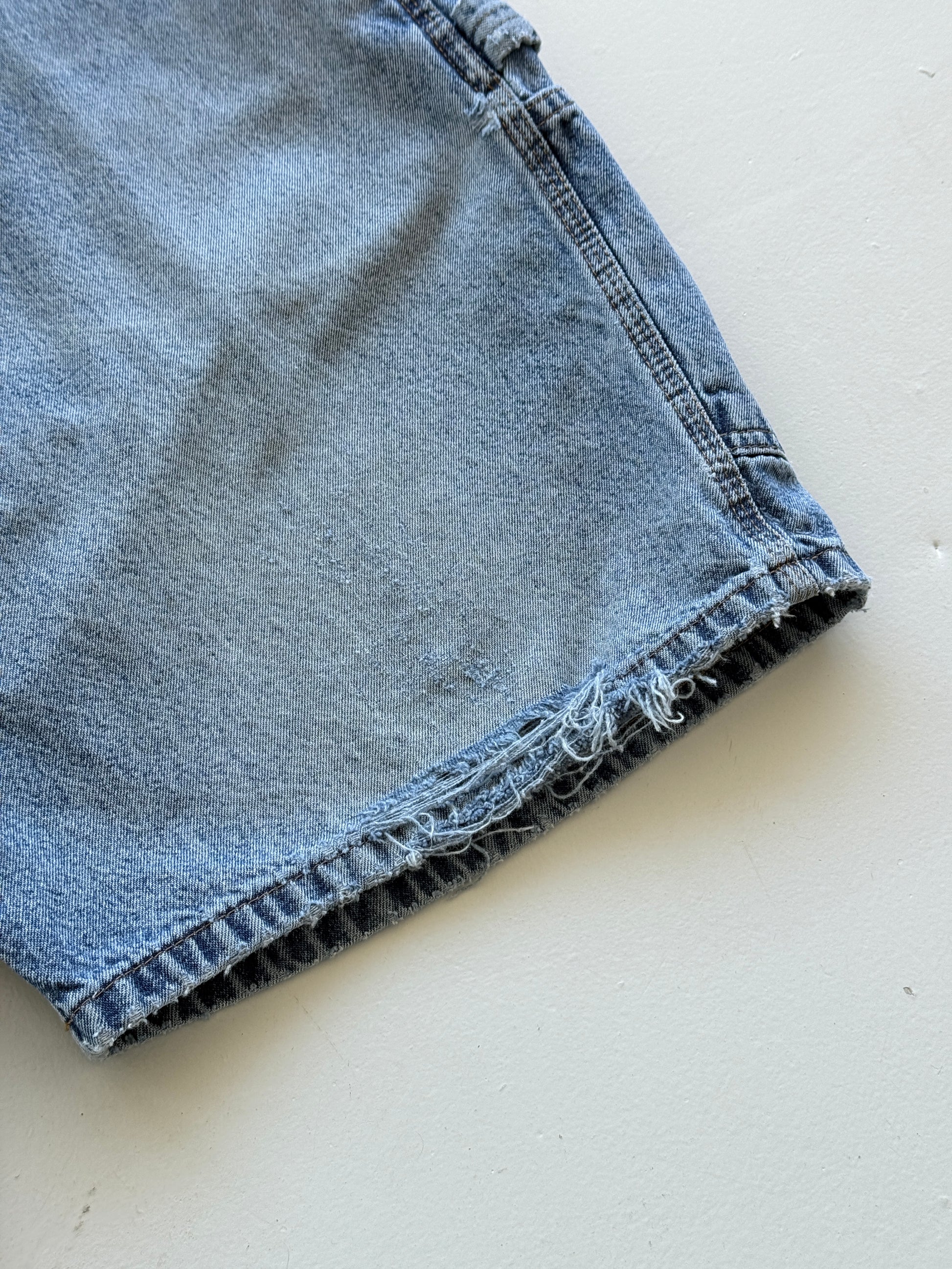 Blue Carhartt 90's Vintage Thrashed Denim Workwear Shorts - W38 x L8.5