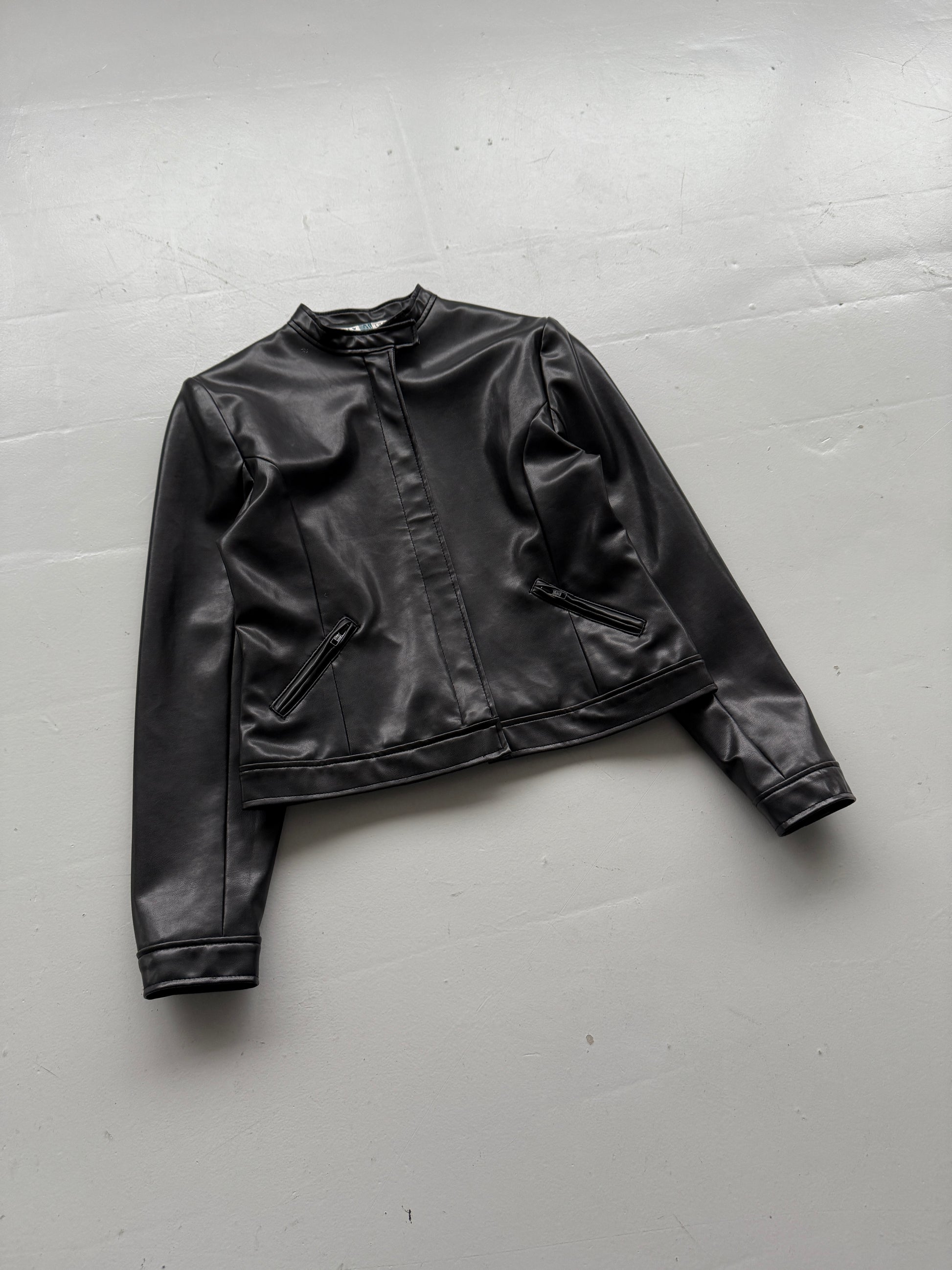 Black New Look 00's Vintage Leather Effect Jacket - UK 12