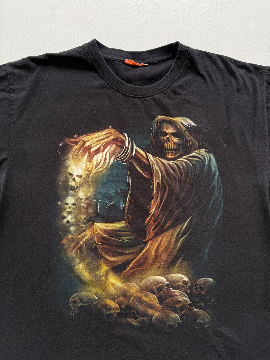 Black Grim Reaper 00's Vintage Y2K Graphic Metal T-Shirt - Large