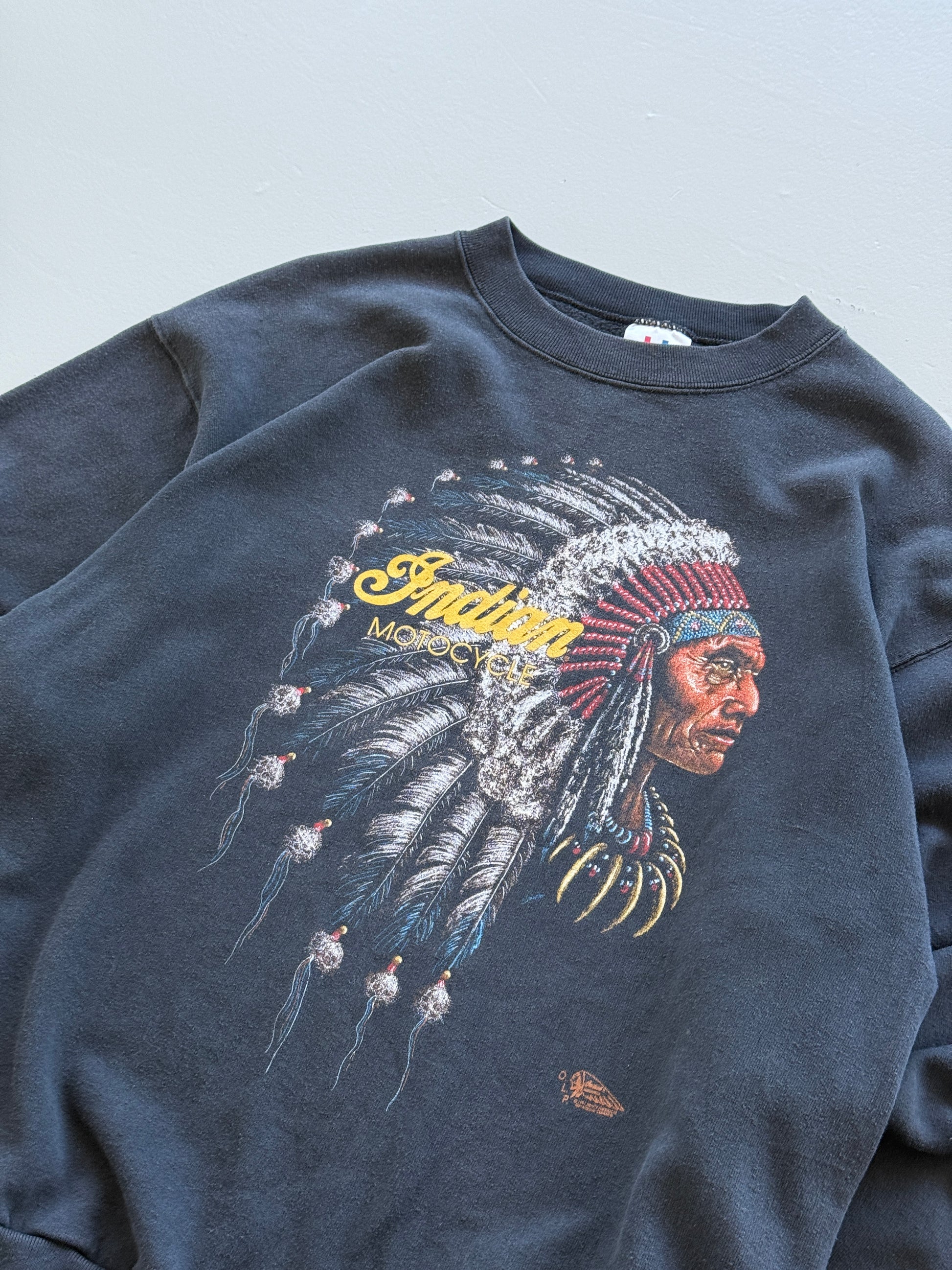 Black Indian Motorcycles 90's Vintage Graphic Biker Sweatshirt Jumper - Large