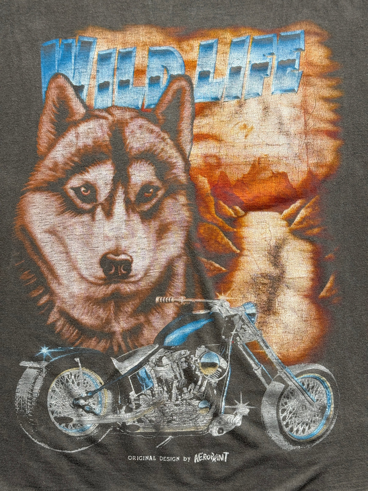 Faded Thrashed Wolf Wild Life Biker 90's Vintage Graphic T-Shirt - XL