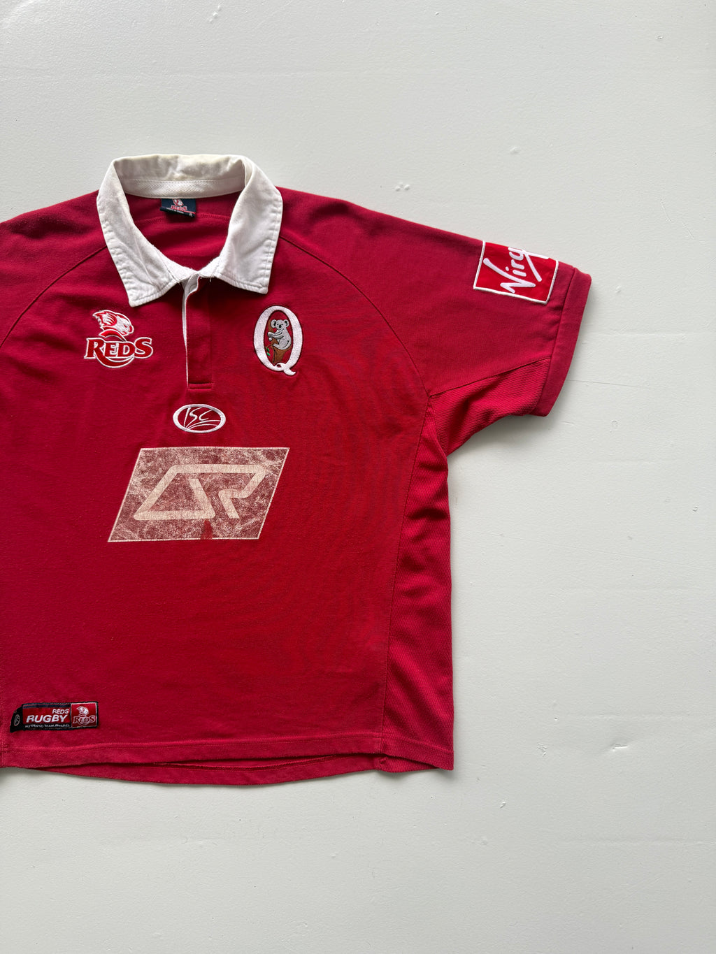 Red Queensland Reds 00's Vintage Short Sleeve Rugby Polo Jersey - Large