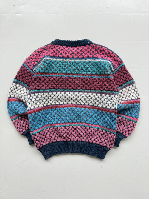 Pink Striped Woollen 90's Vintage Heavy Knit Jumper - Medium