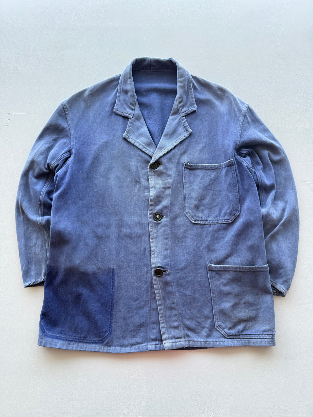 Blue French Chore Jacket 80's Vintage Thrashed Workwear - Medium