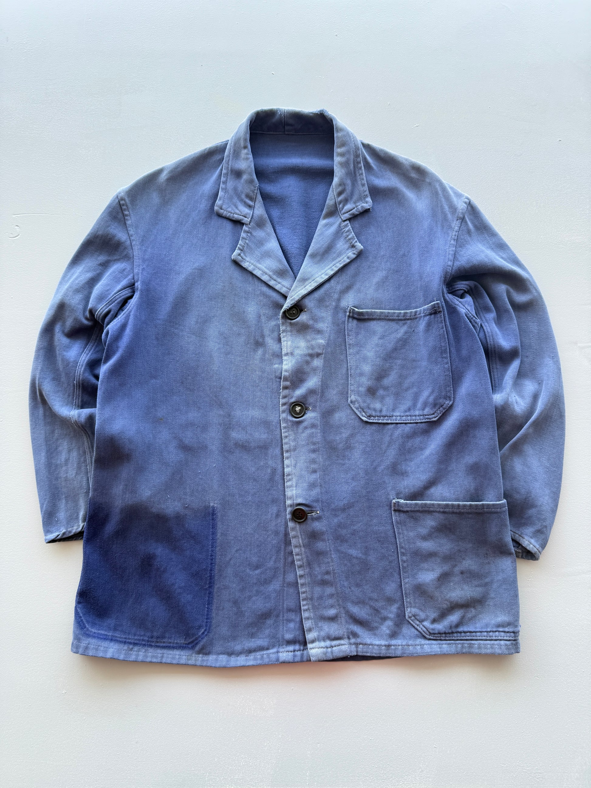 Blue French Chore Jacket 80's Vintage Thrashed Workwear - Medium